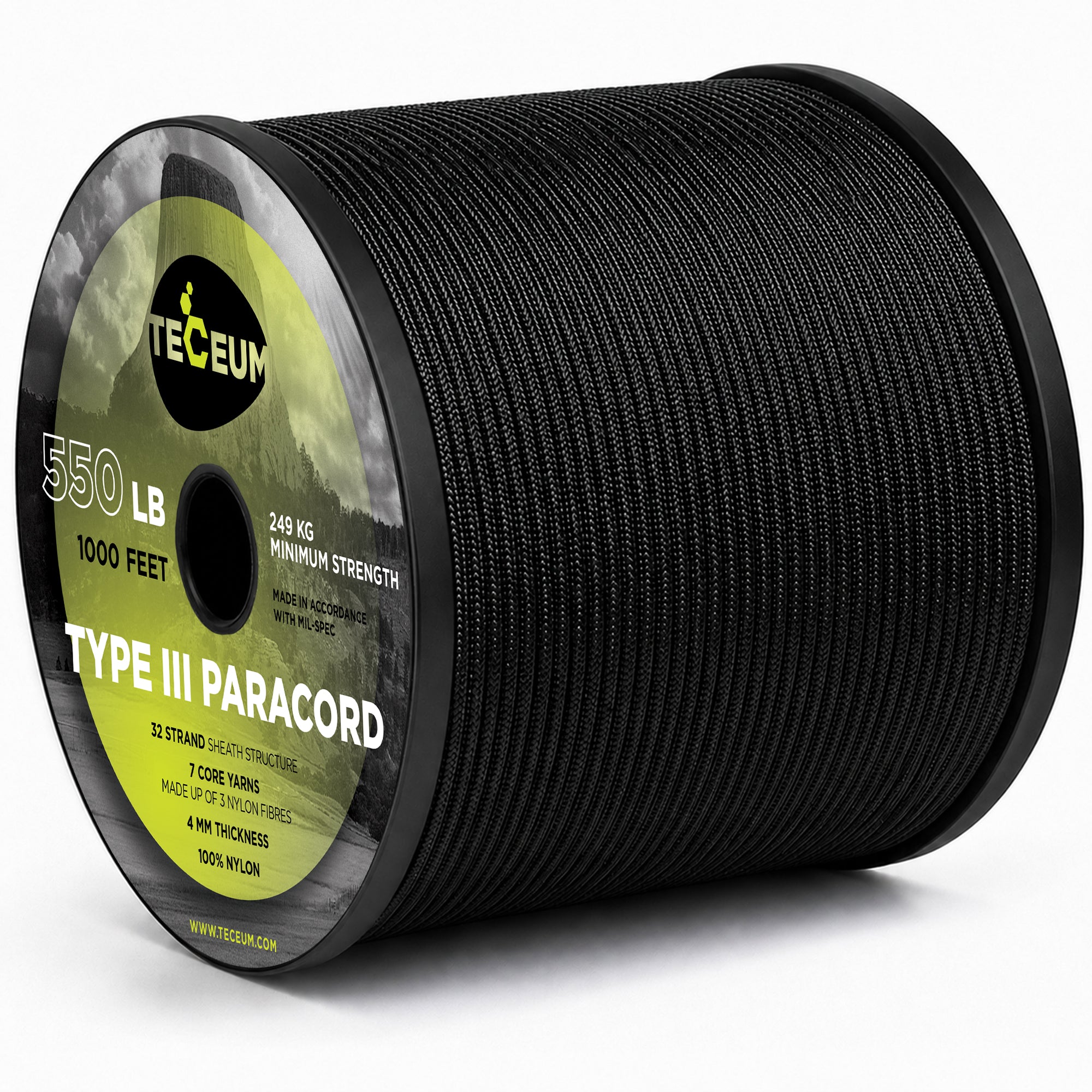 Paracord III 550 Black – 1000 ft - image 1