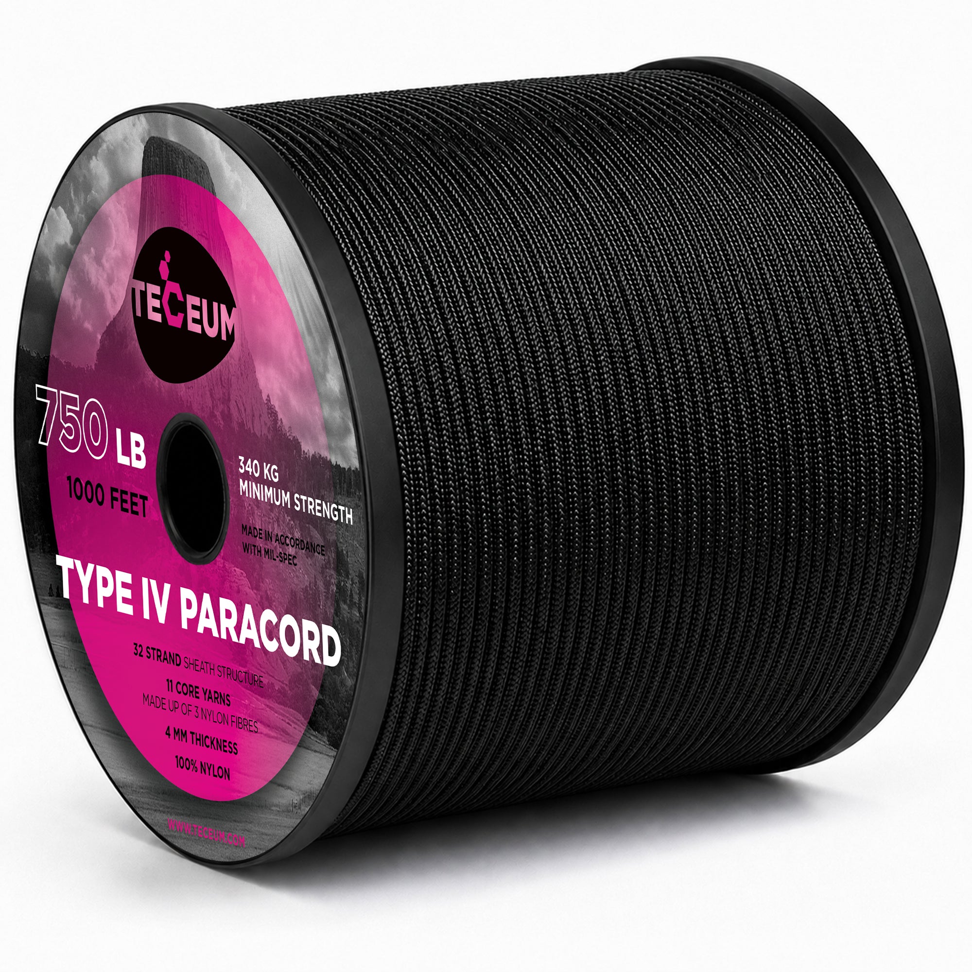 Paracord IV 750 Black – 1000 ft - image 1