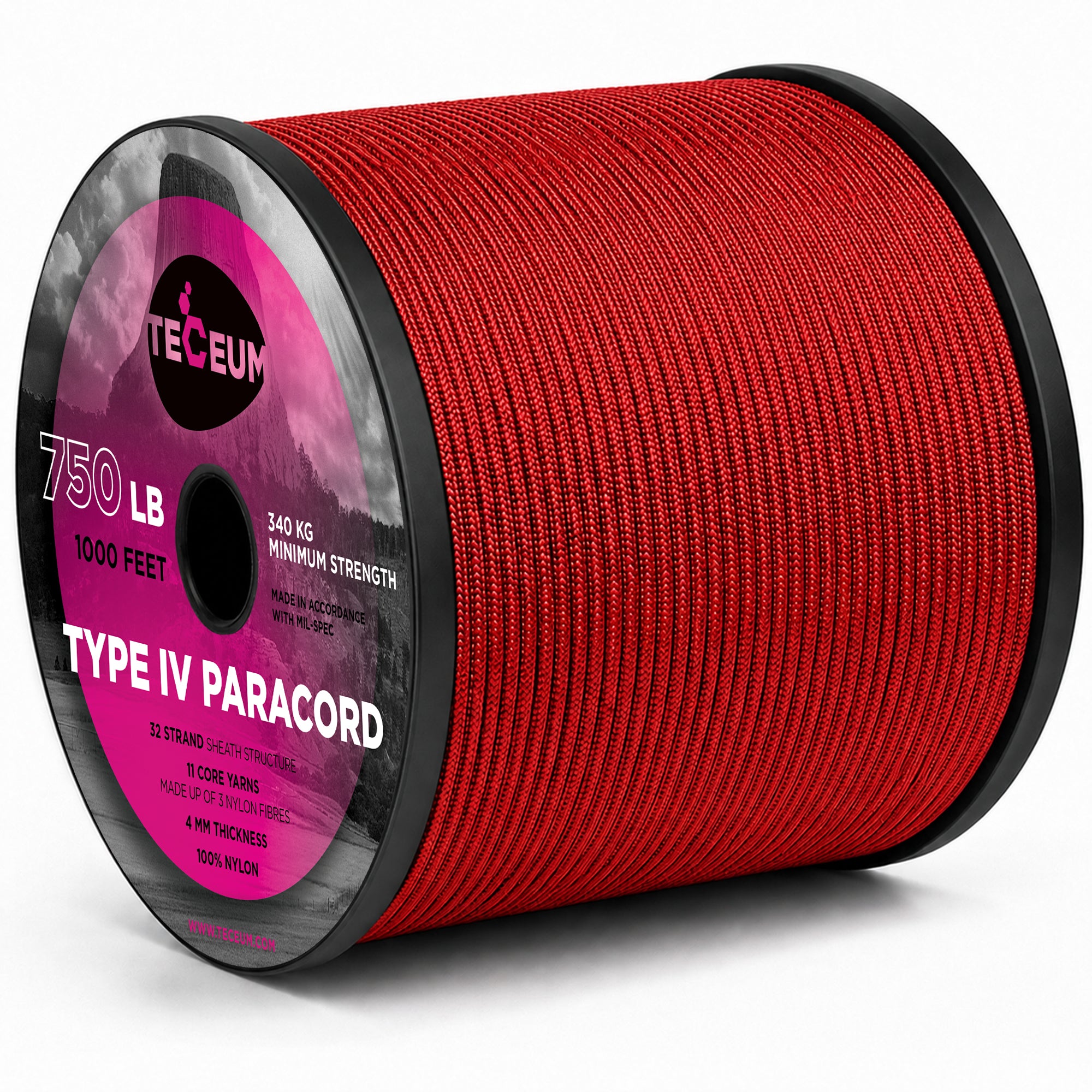 Paracord IV 750 Red (Fire) – 1000 ft - image 1