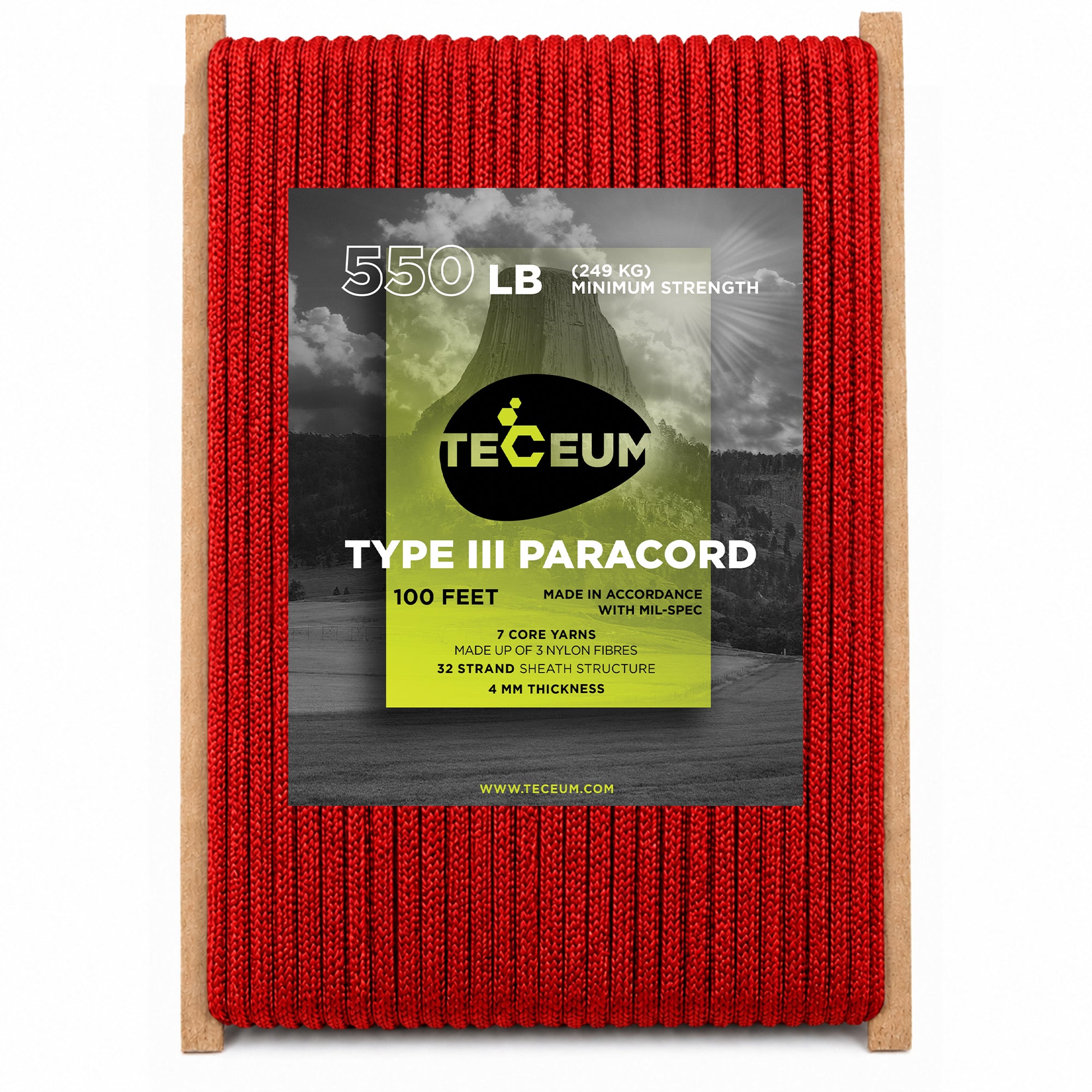 Paracord III 550 Red (Fire) – 100 ft - image 1