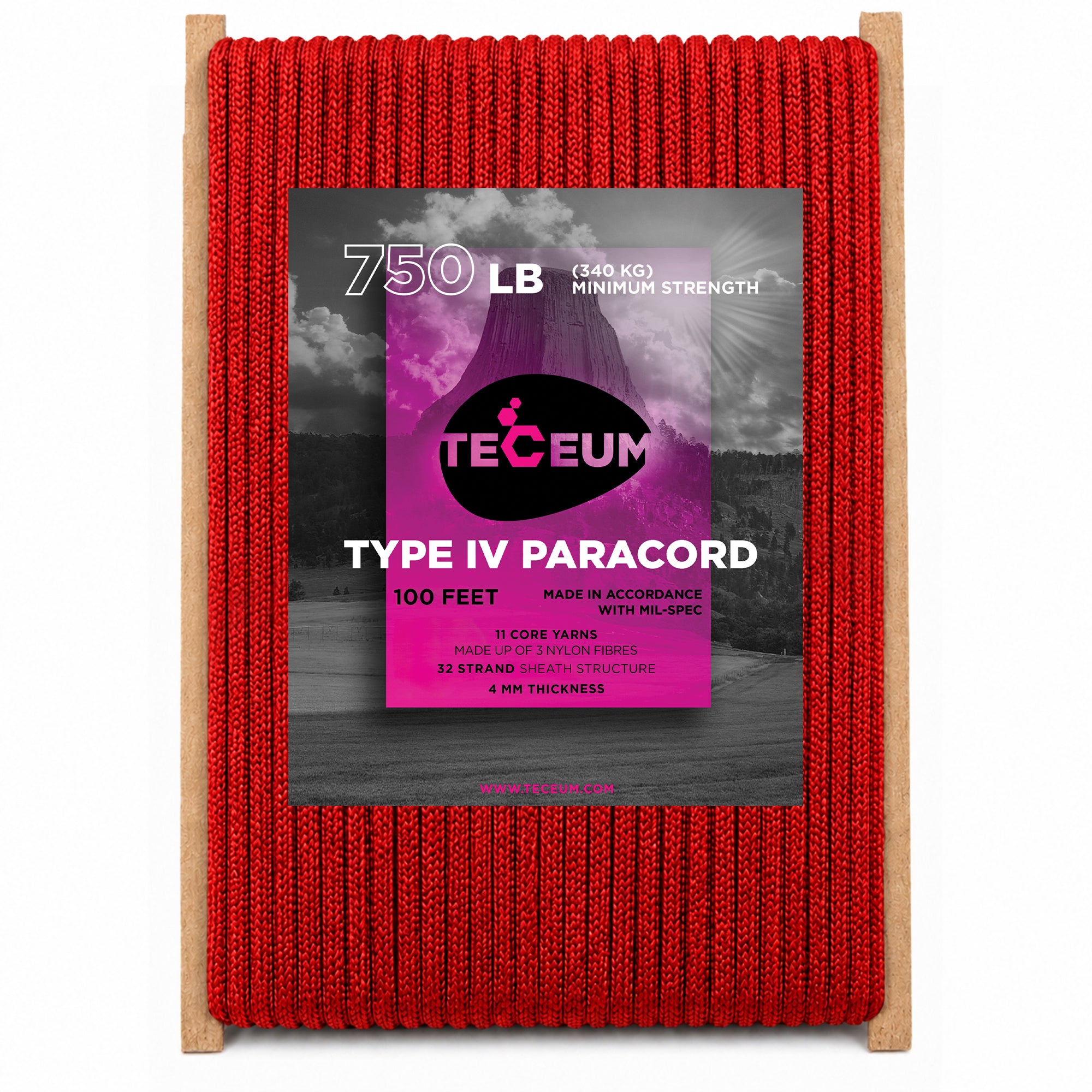 Paracord IV 750 Red (Fire) – 100 ft - image 1
