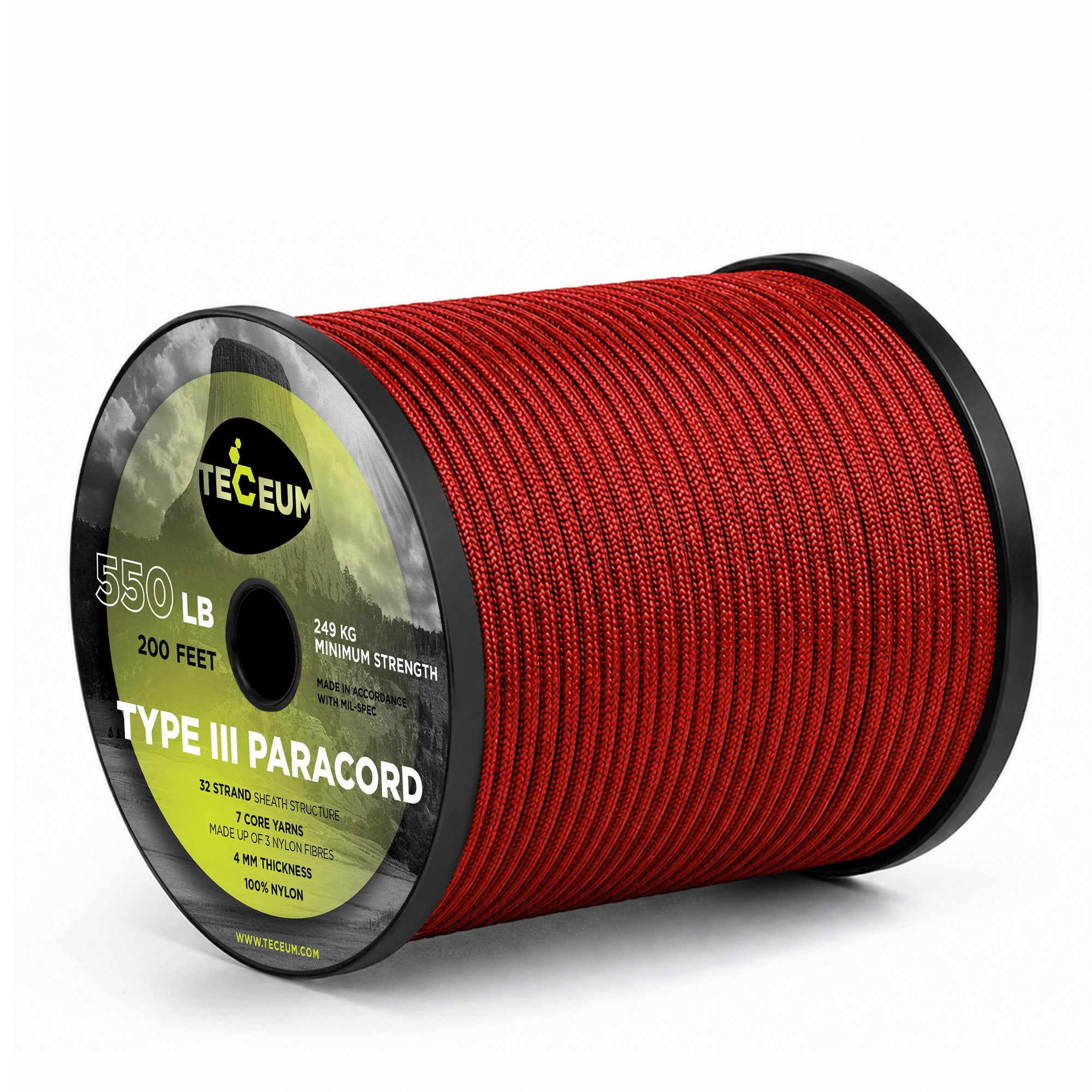Paracord III 550 Red (Fire) – 200 ft - image 1