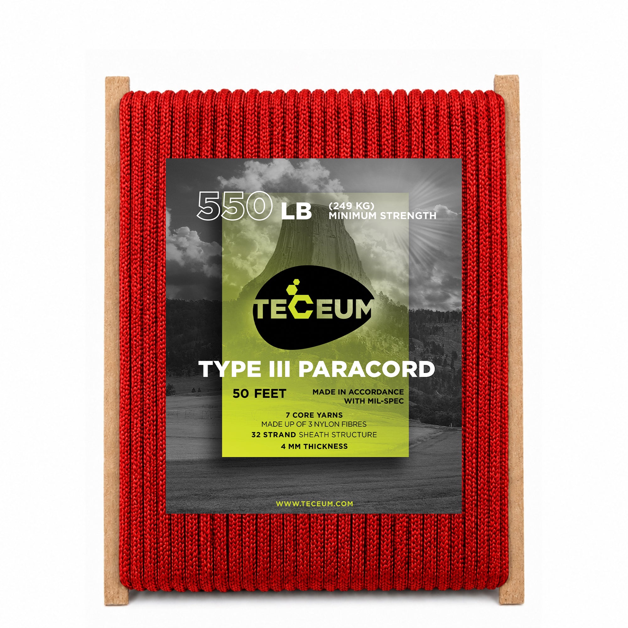 Paracord III 550 Red (Fire) – 50 ft - image 1