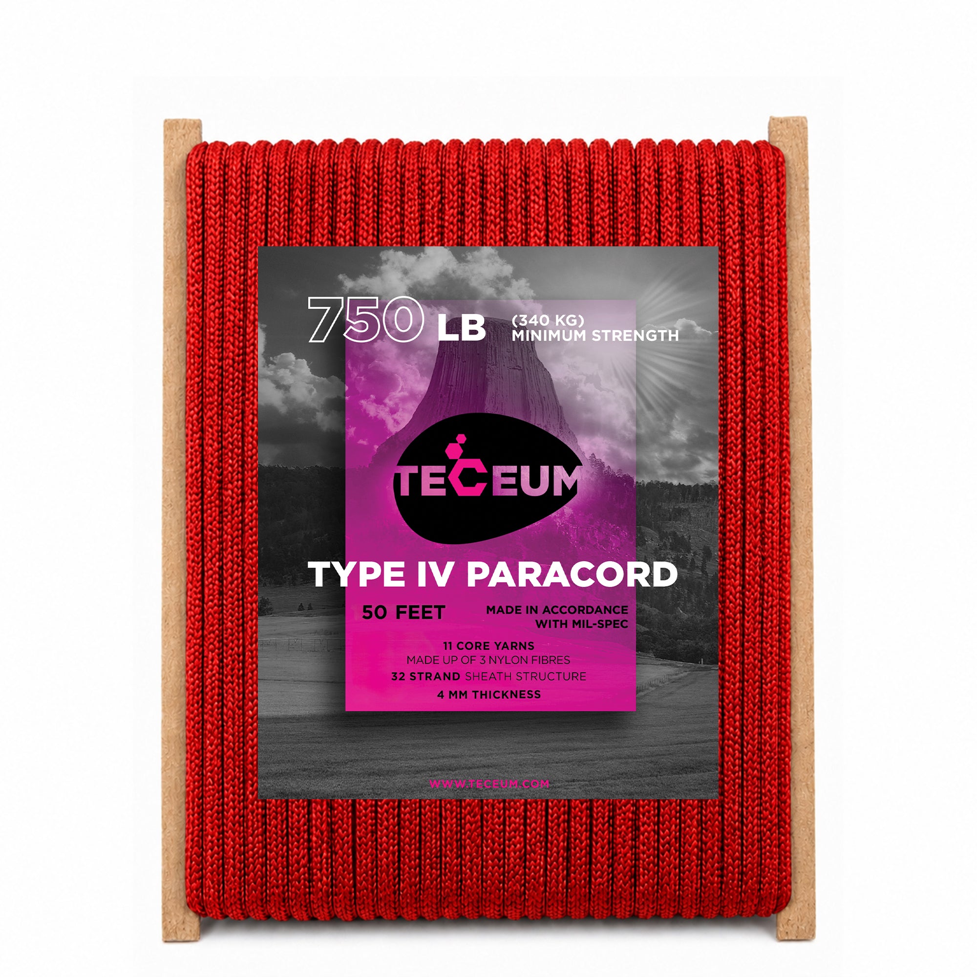 Paracord IV 750 Red (Fire) – 50 ft - image 1