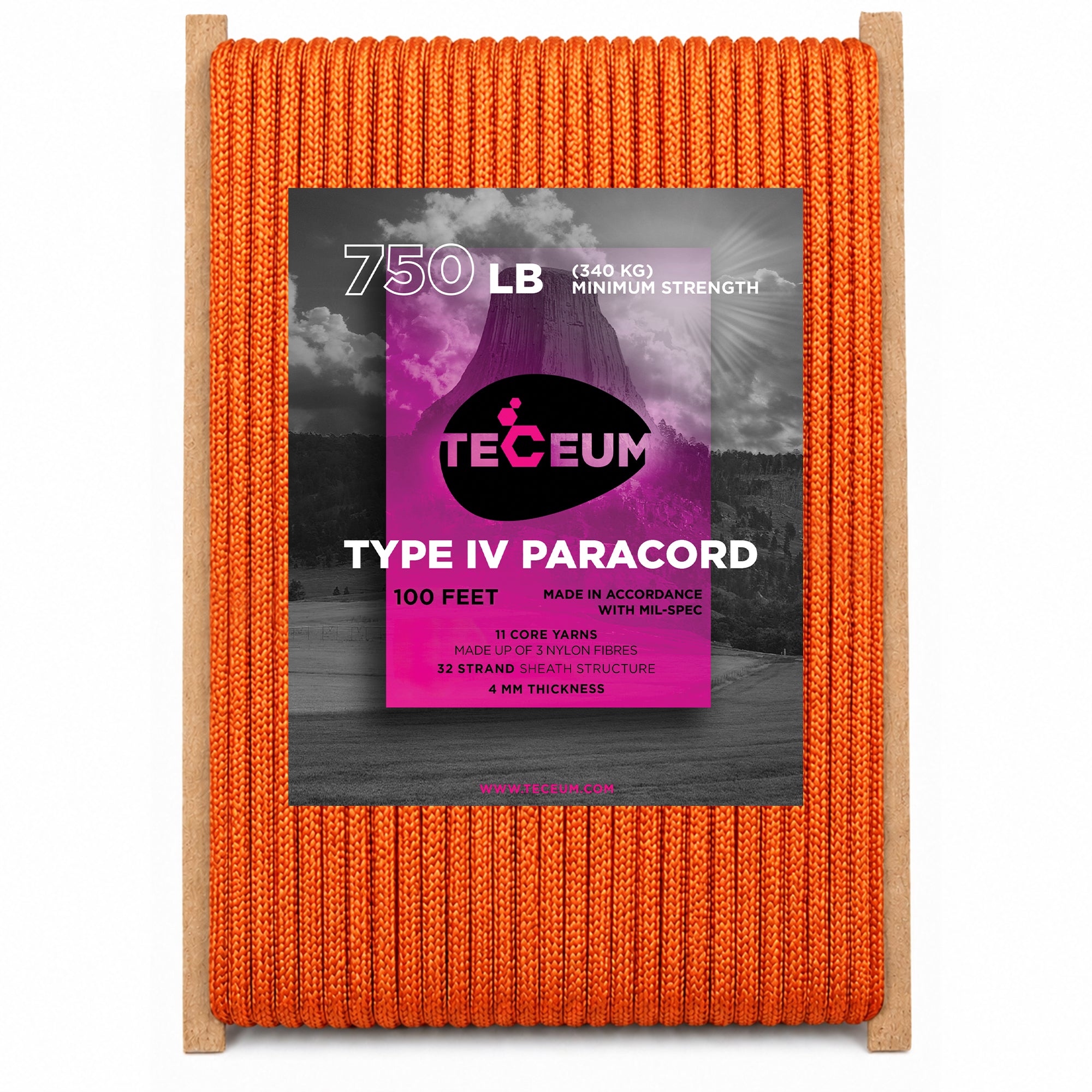 Paracord IV 750 Royal Orange – 100 ft - image 1
