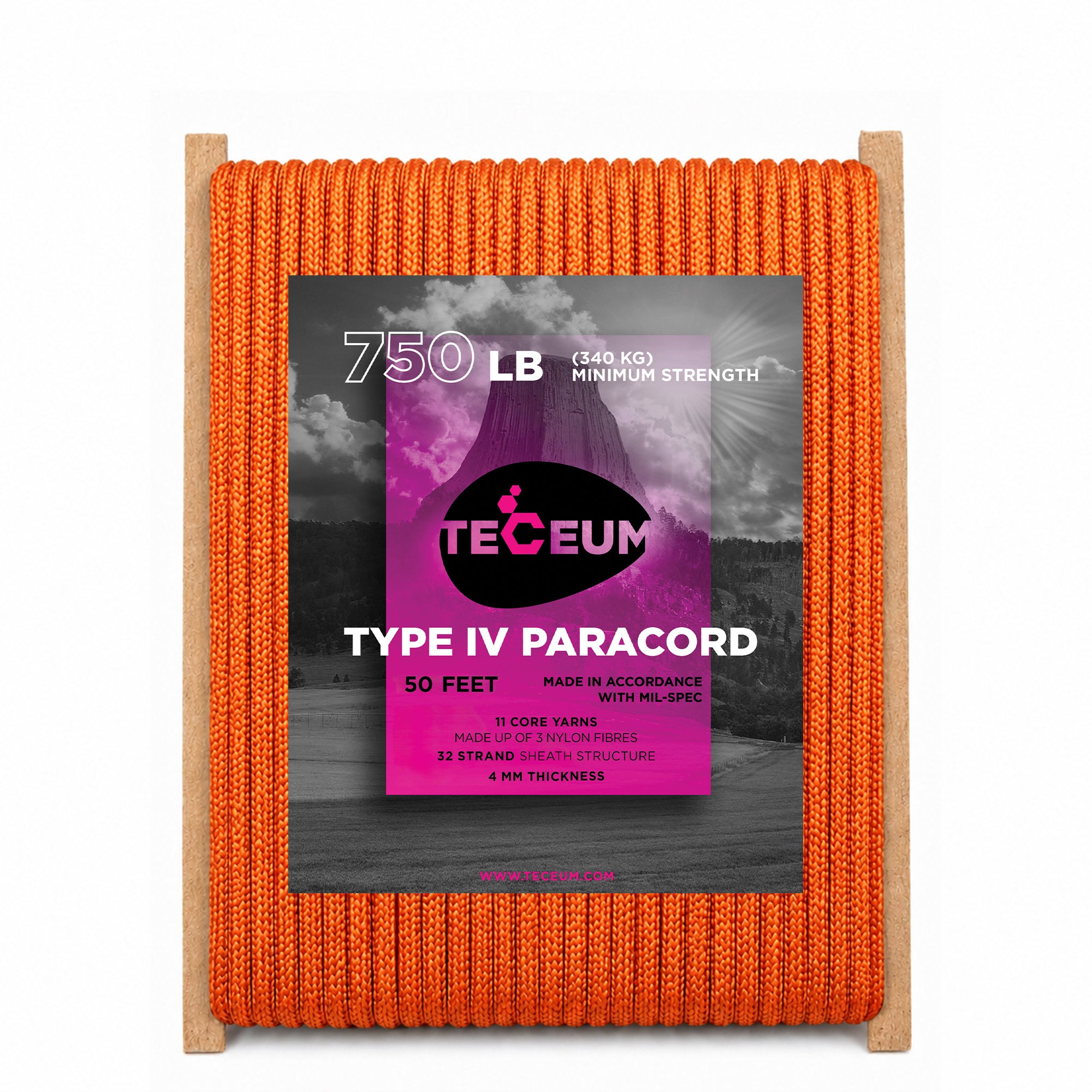 Paracord IV 750 Royal Orange – 50 ft - image 1