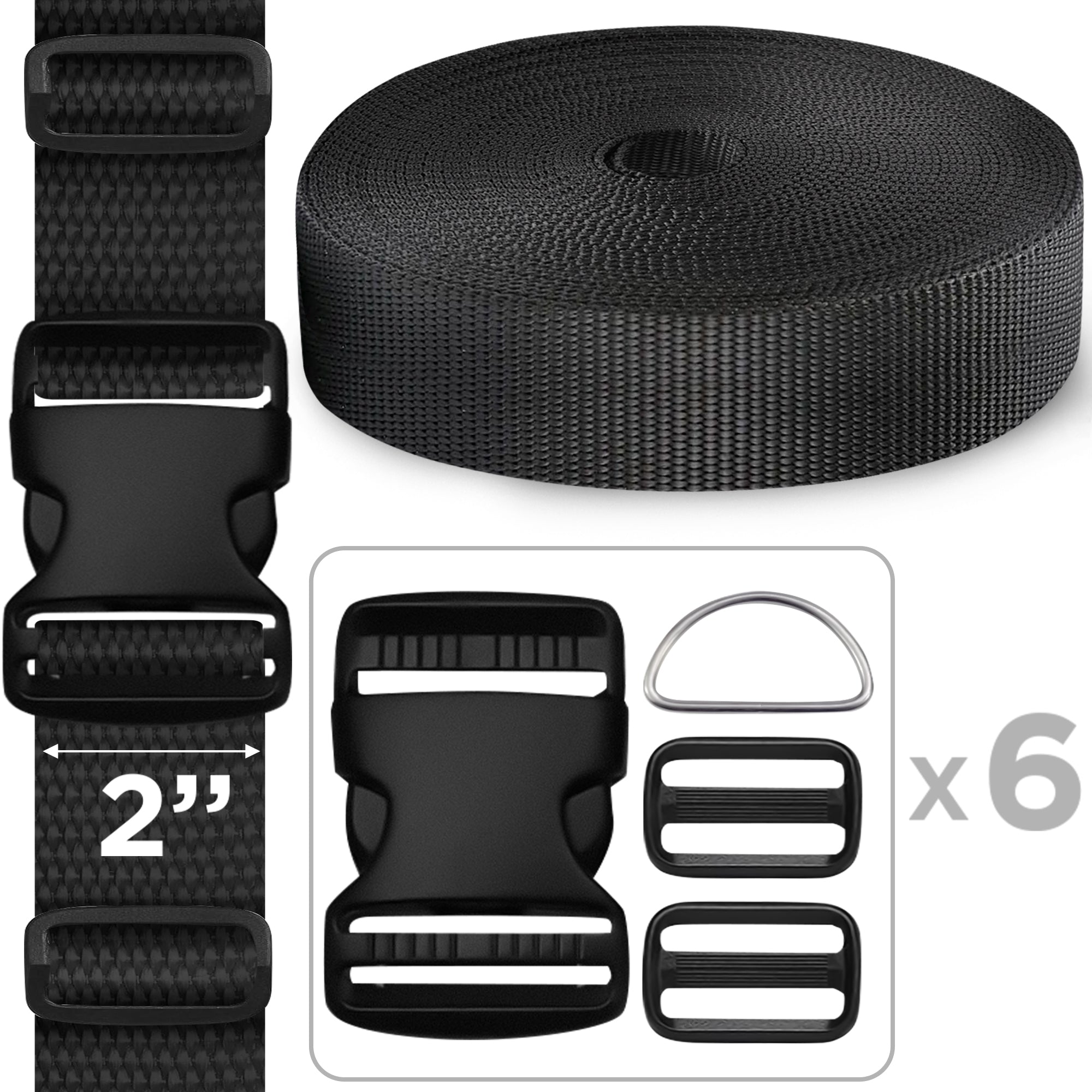 2" Buckles & Strap Kit – Black – 6 Yards - image 1