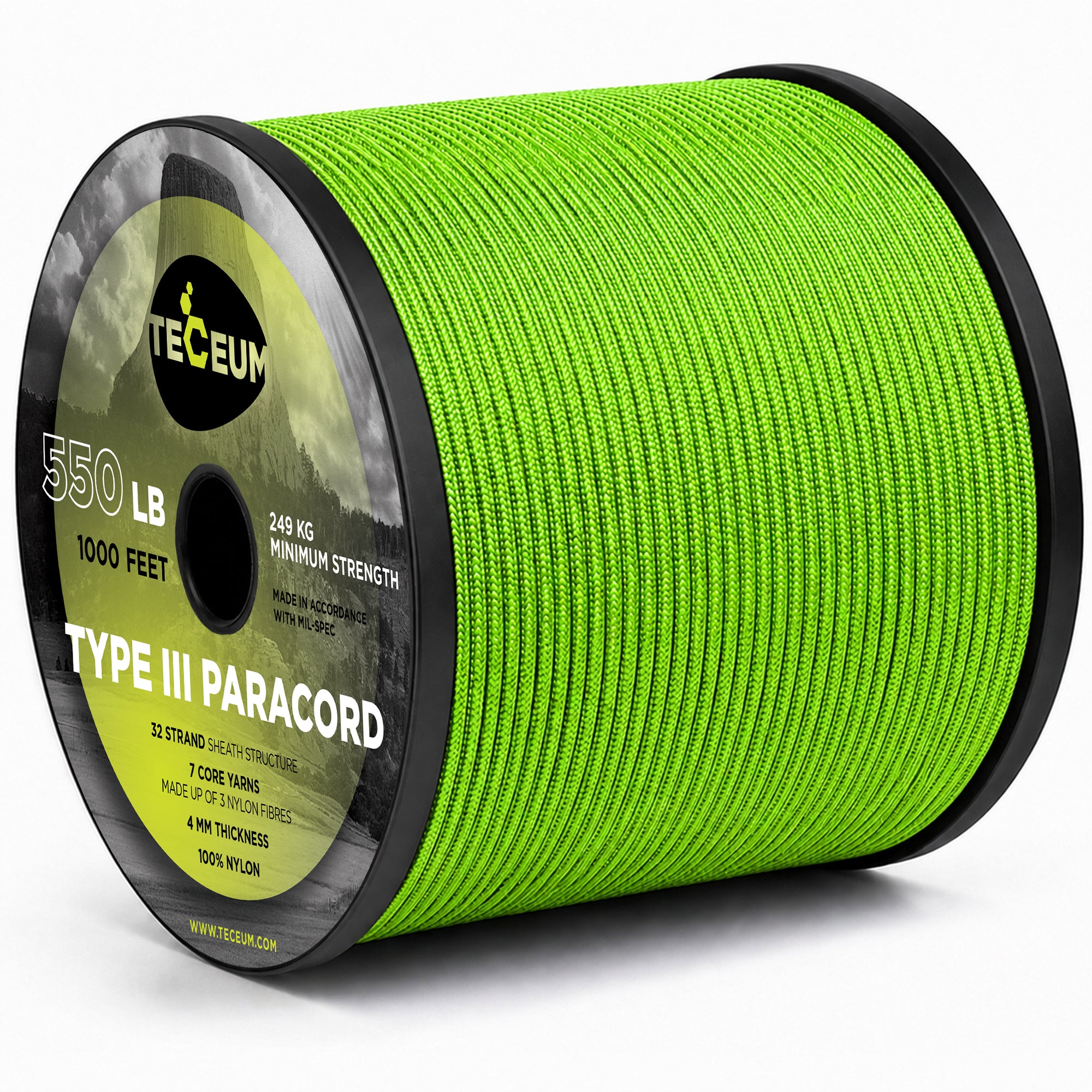 Paracord III 550 Neon Green – 1000 ft - image 1