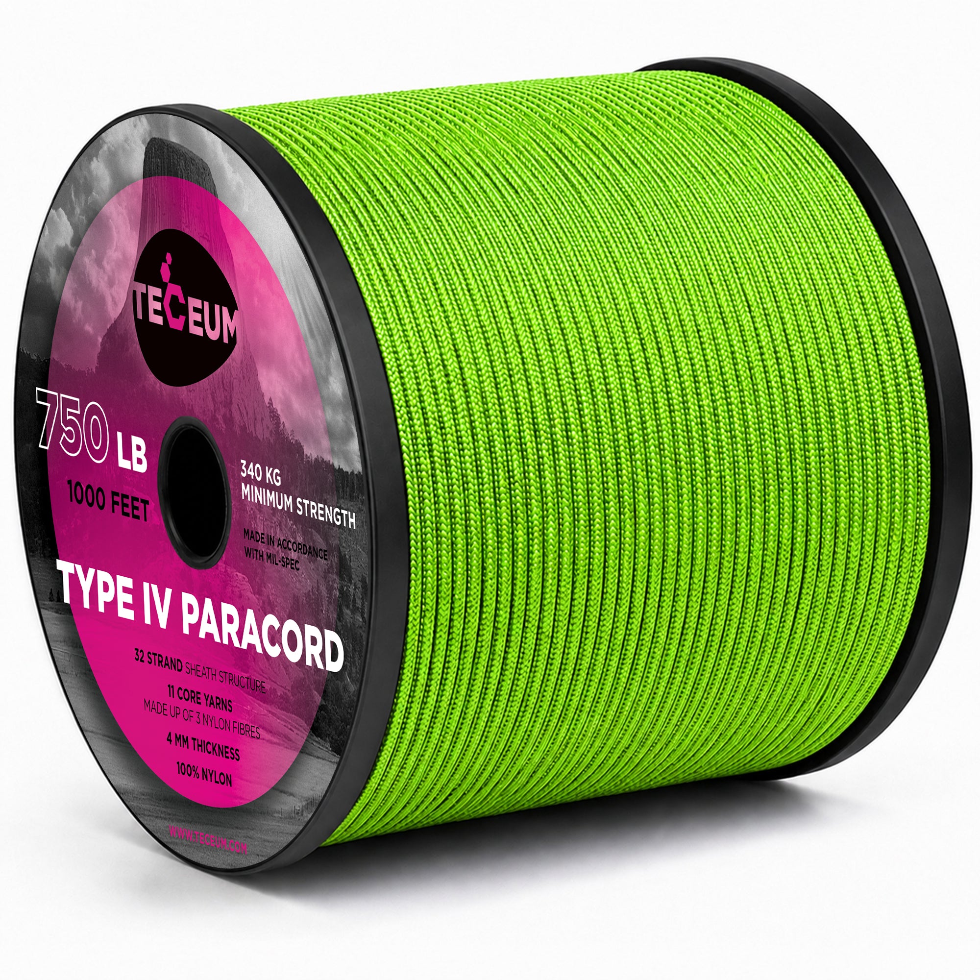 Paracord IV 750 Neon green – 1000 ft - image 1