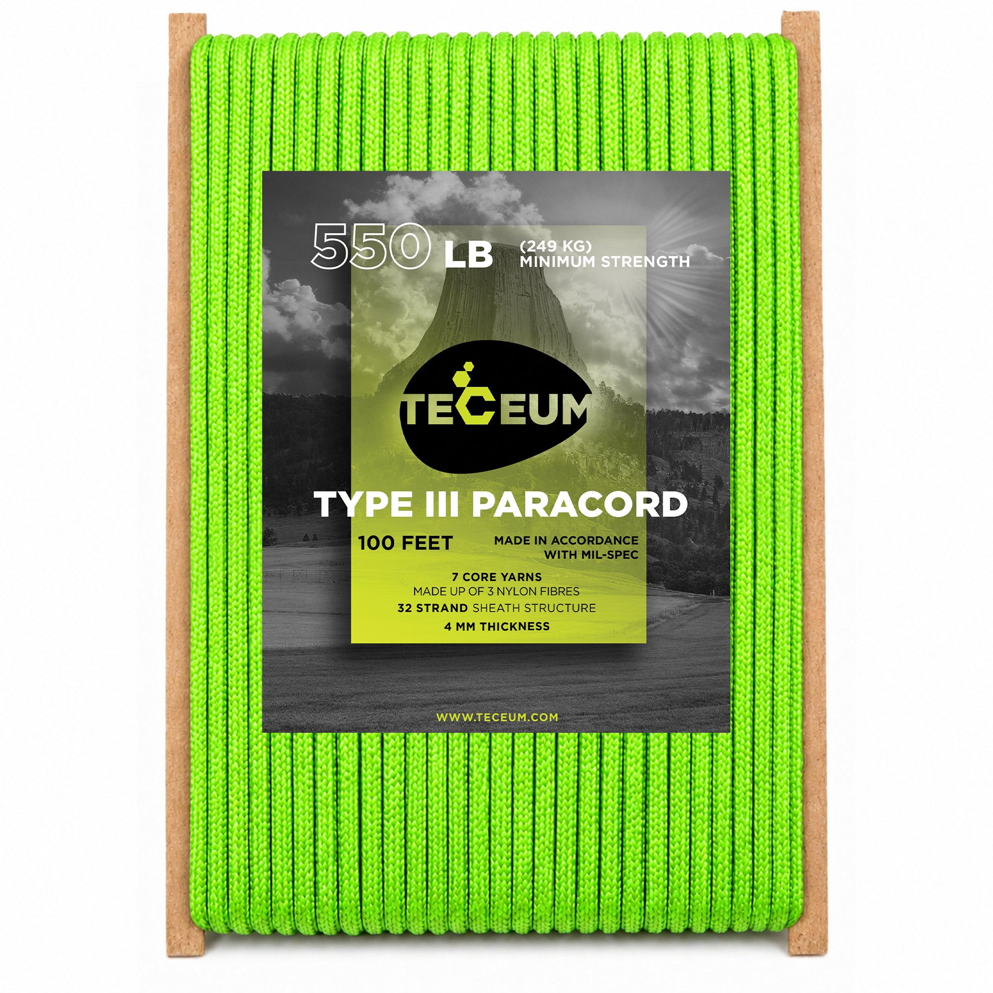 Paracord III 550 Neon Green – 100 ft - image 1