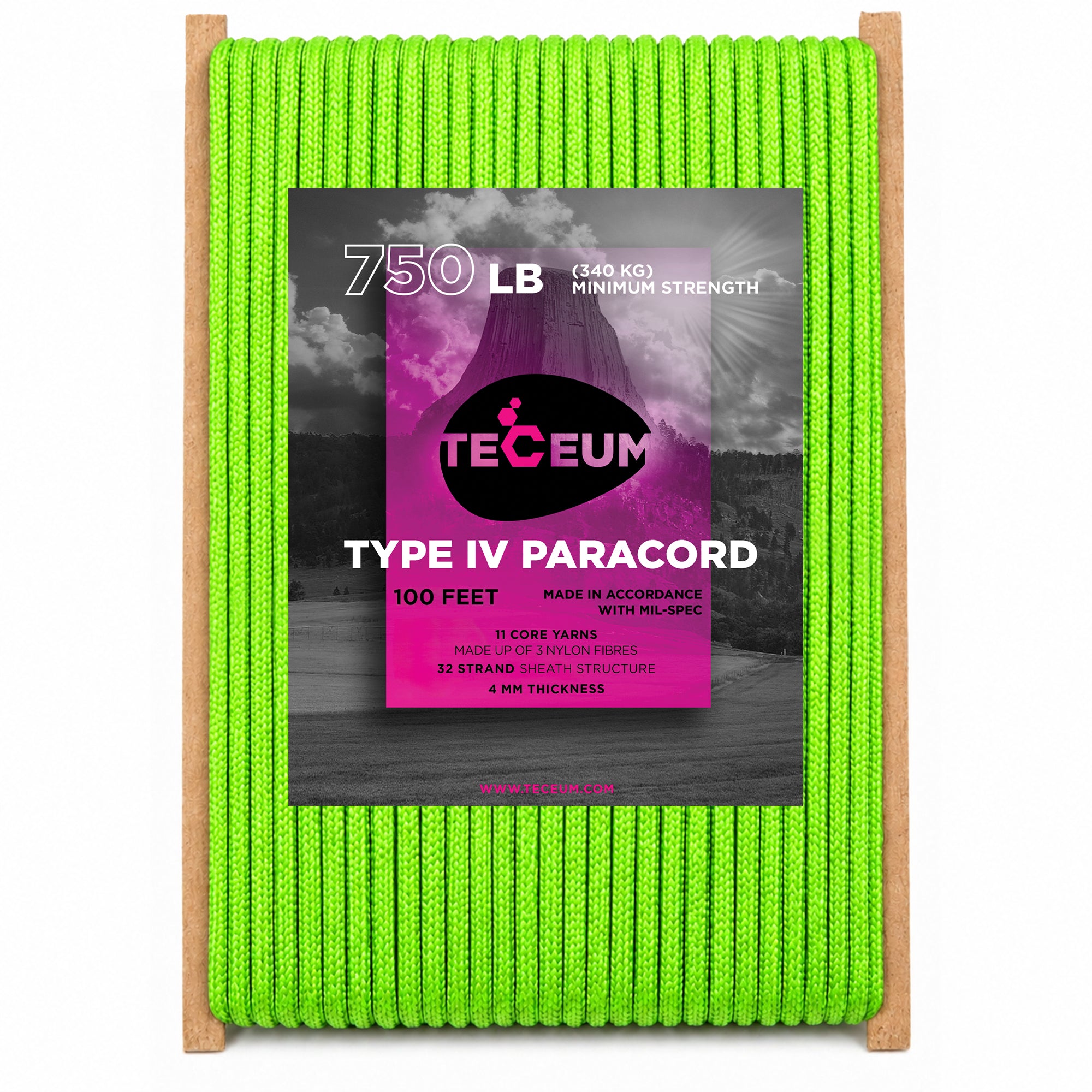 Paracord IV 750 Neon green – 100 ft - image 1