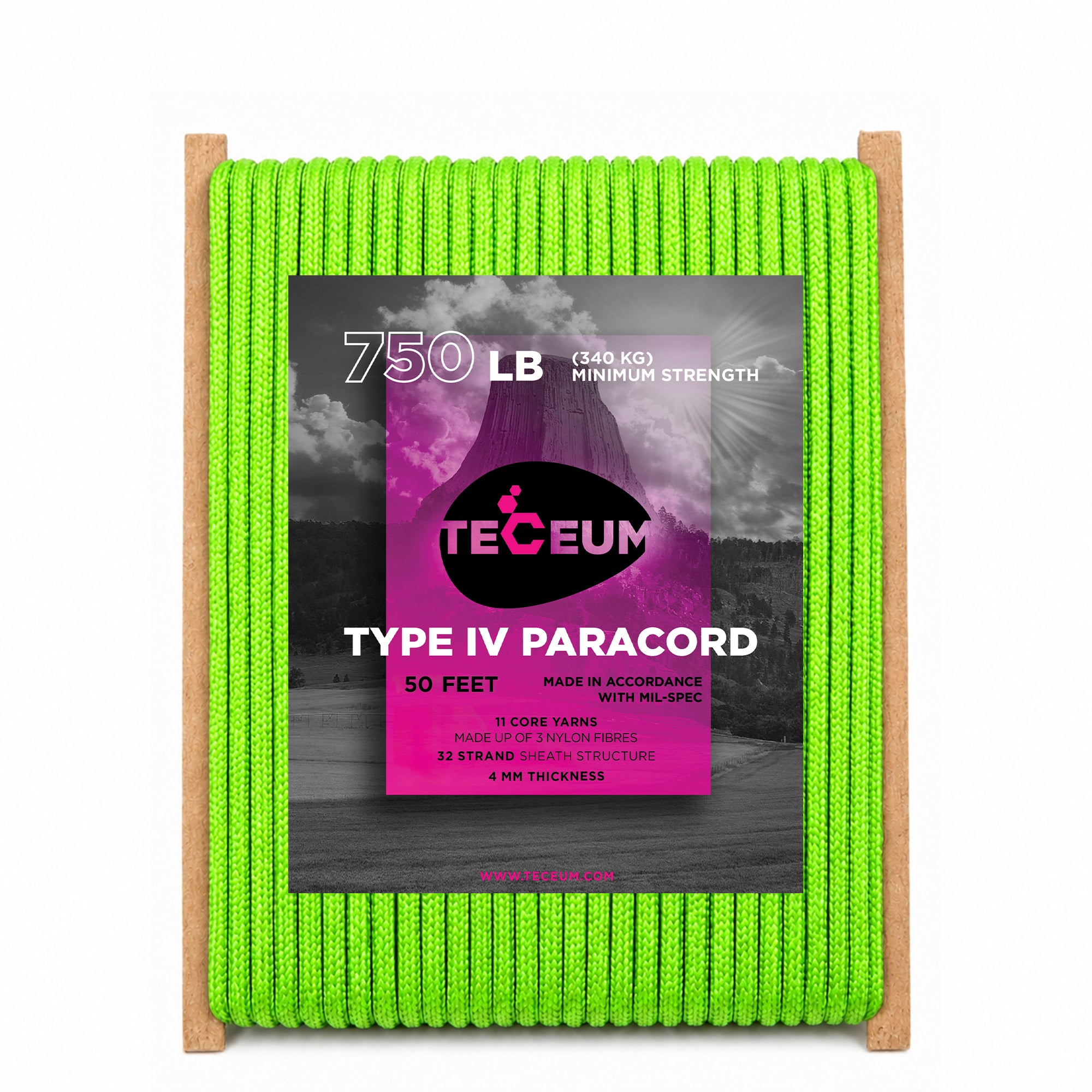 Paracord IV 750 Neon green – 50 ft - image 1