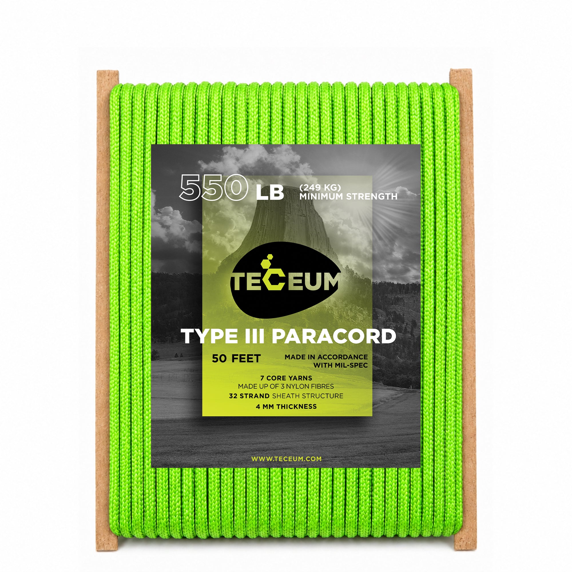 Paracord III 550 Neon Green – 50 ft - image 1