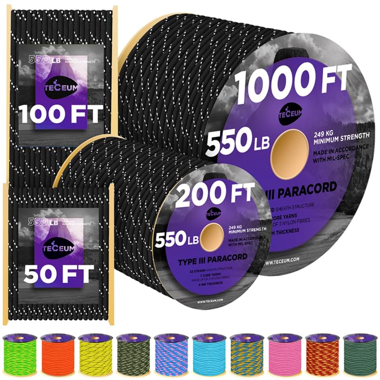 Paracord III 550 Reflective Black – 1000 ft - image 1
