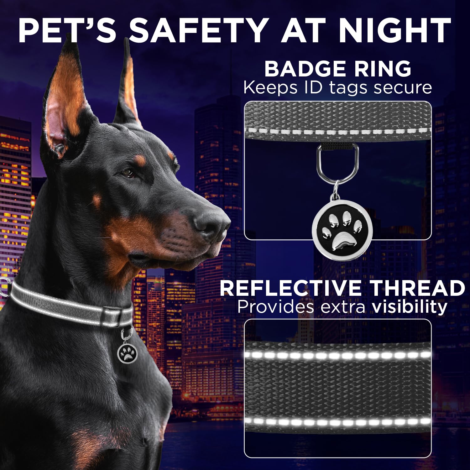 Reflective Dog Collar - 5/8" - XS - Gray - image 4