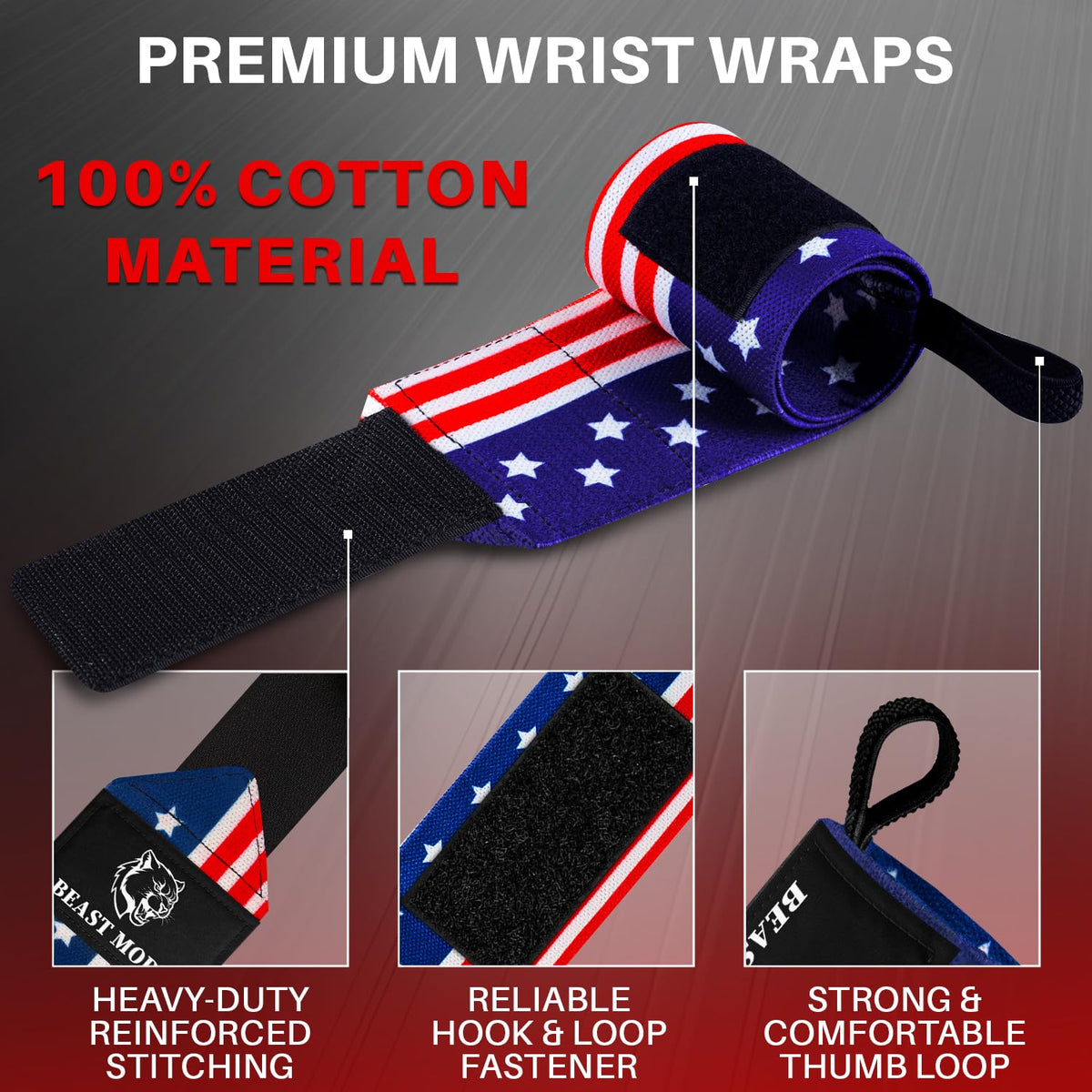 Wrist Wraps – Queen of Lifts – US Flag – 12 - image 3