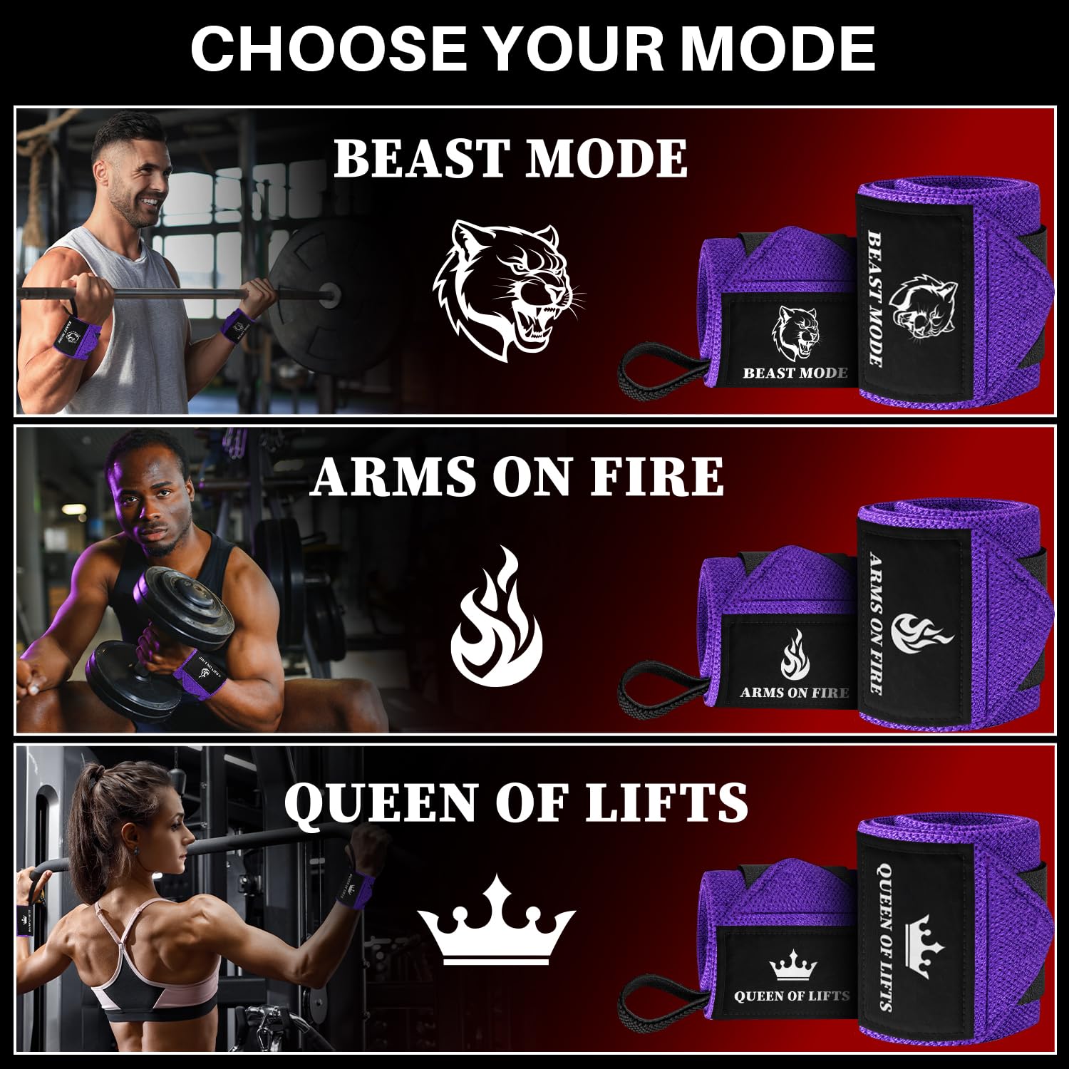 Wrist Wraps – Arms on Fire – Purple – 12 - image 4