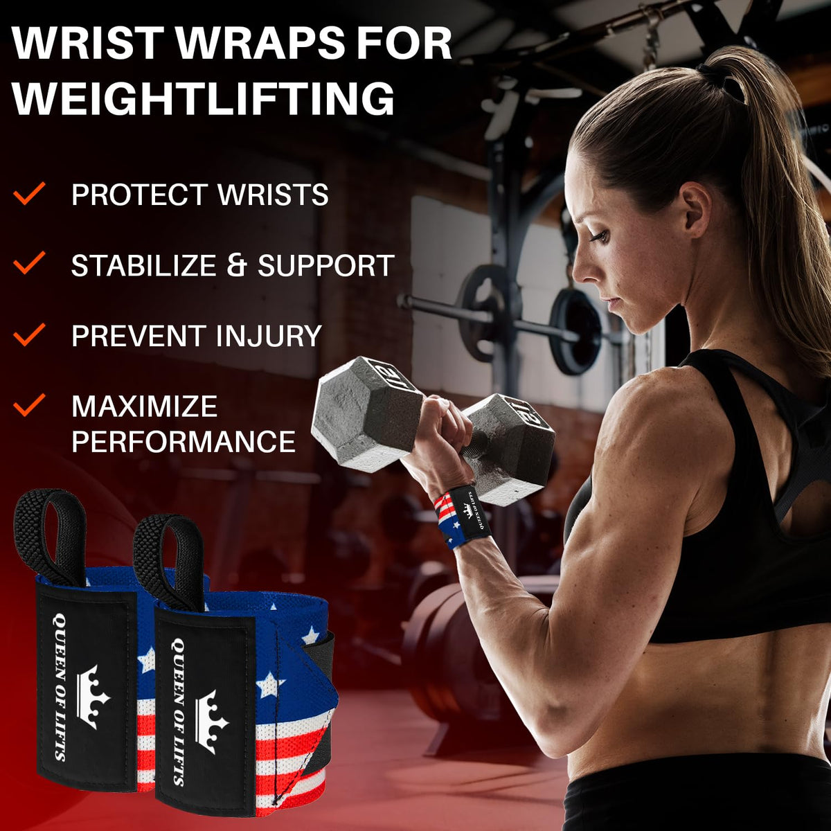 Wrist Wraps – Queen of Lifts – US Flag – 12 - image 2