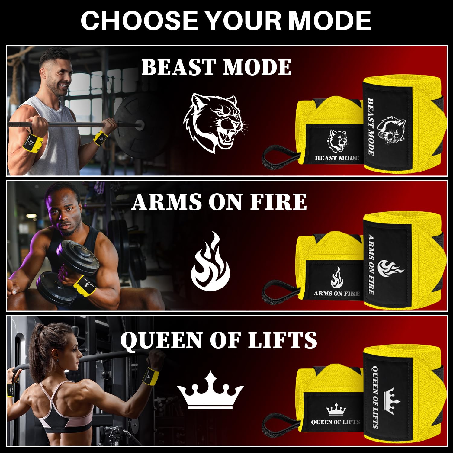 Wrist Wraps – Arms on Fire – Yellow – 12 - image 4