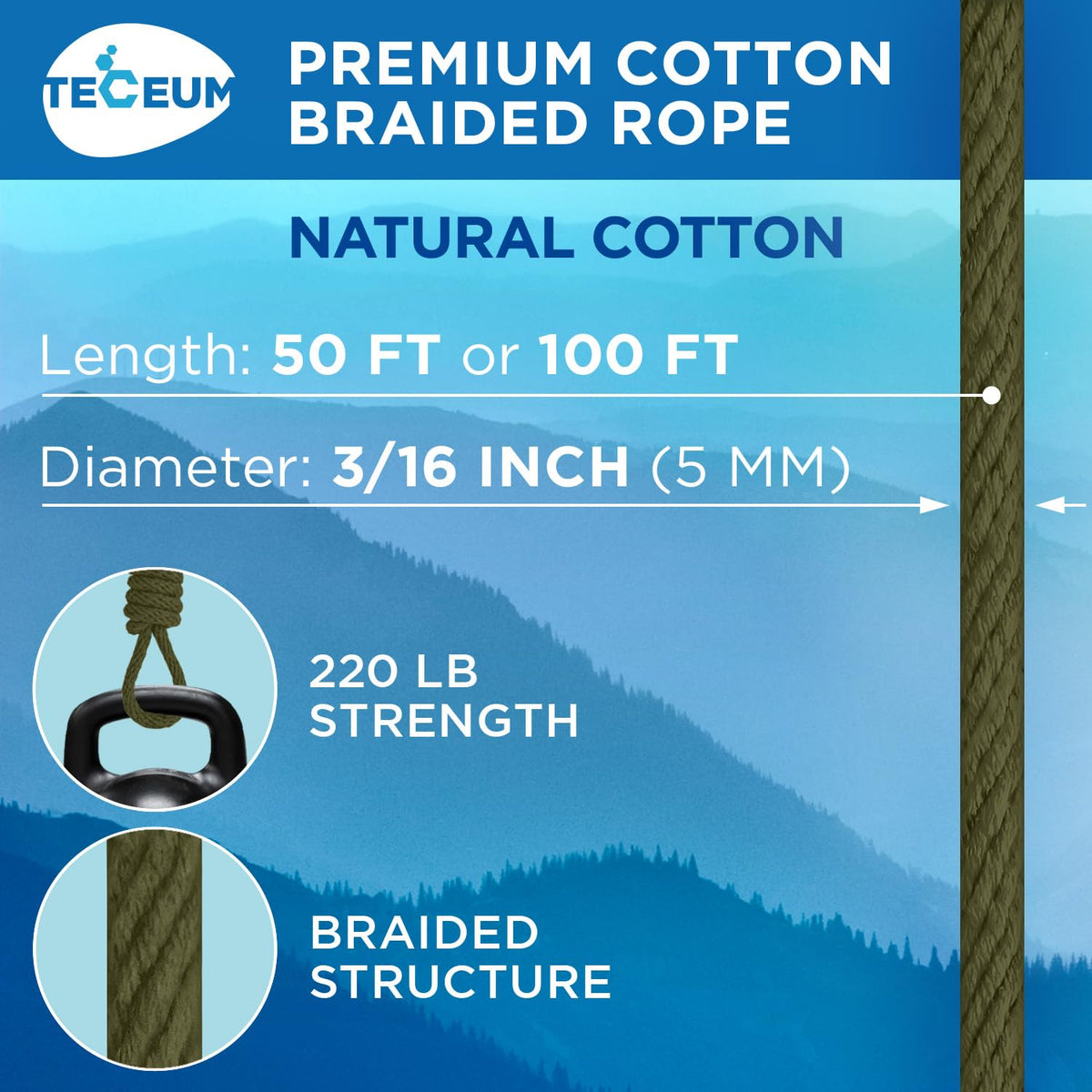 Rope Cotton 3/16" 100 ft Army Green - image 2