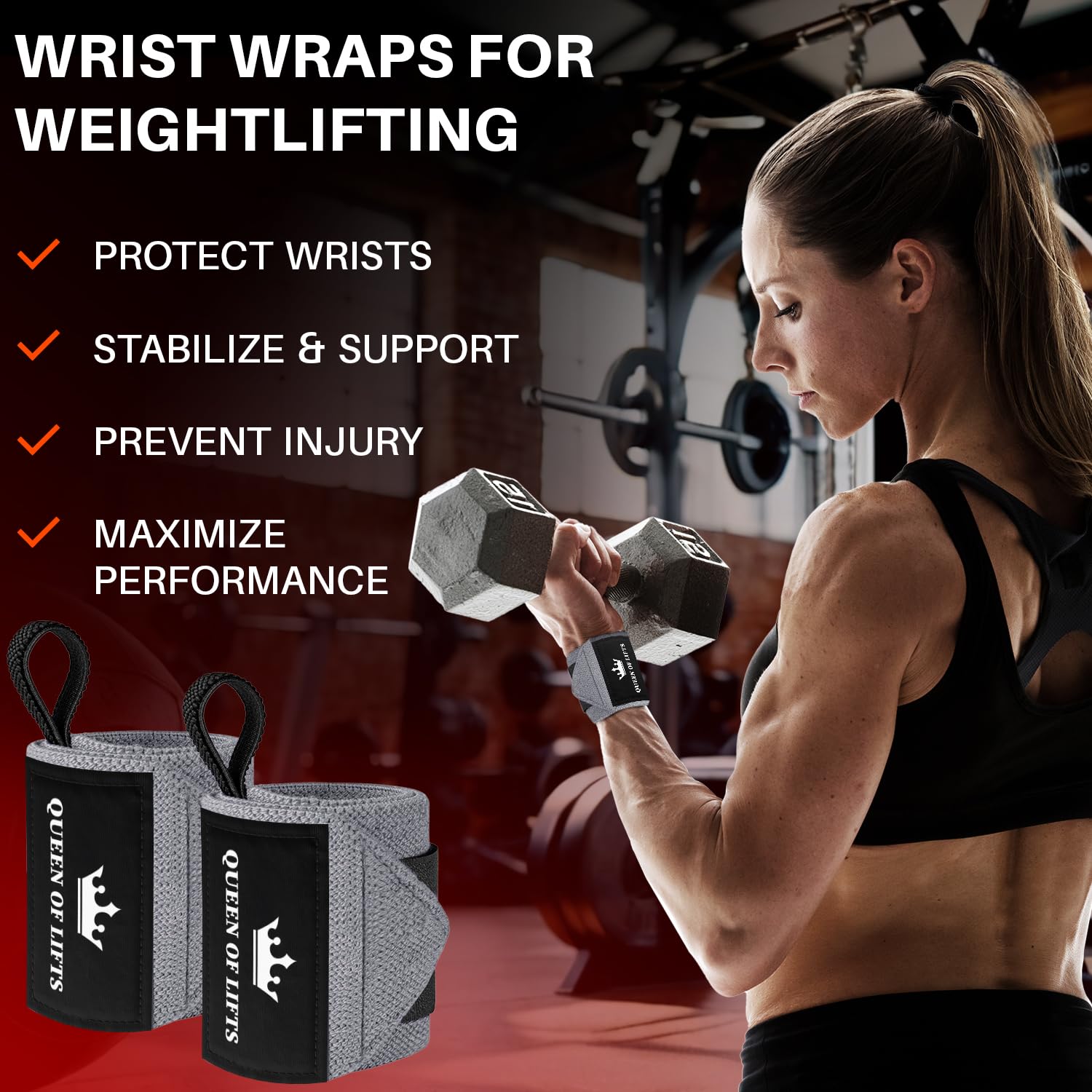 Wrist Wraps – Queen of Lifts – Gray – 12 - image 2