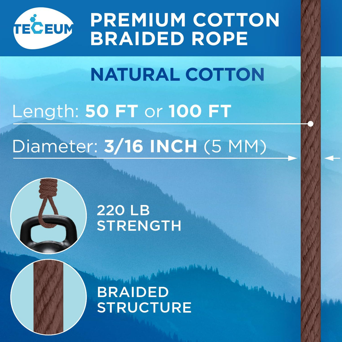 Rope Cotton 3/16" 100 ft Brown - image 2
