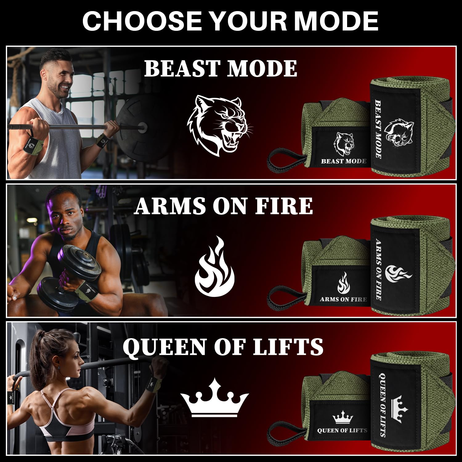 Wrist Wraps – Beast Mode – Military Green – 12 - image 4