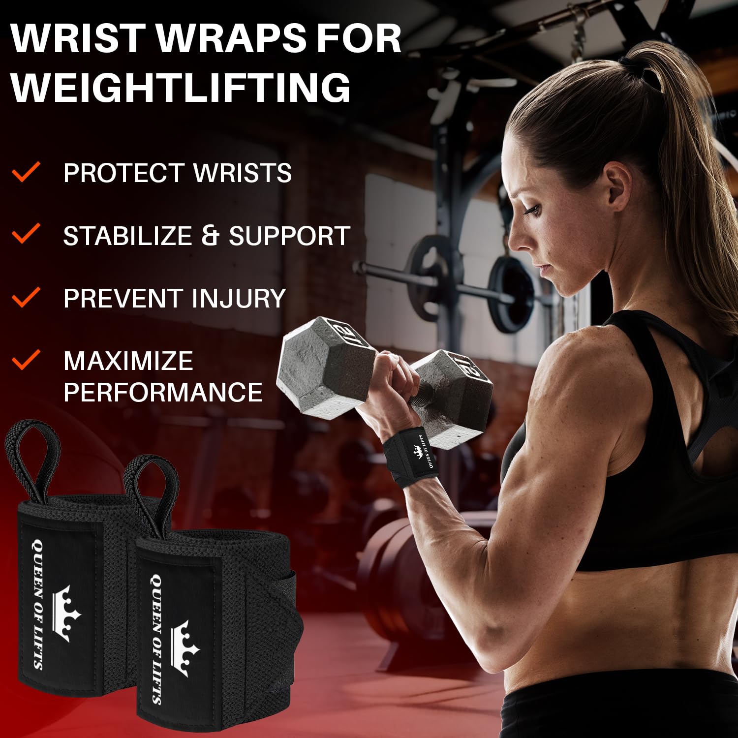 Wrist Wraps – Queen of Lifts – Black – 18 - image 2