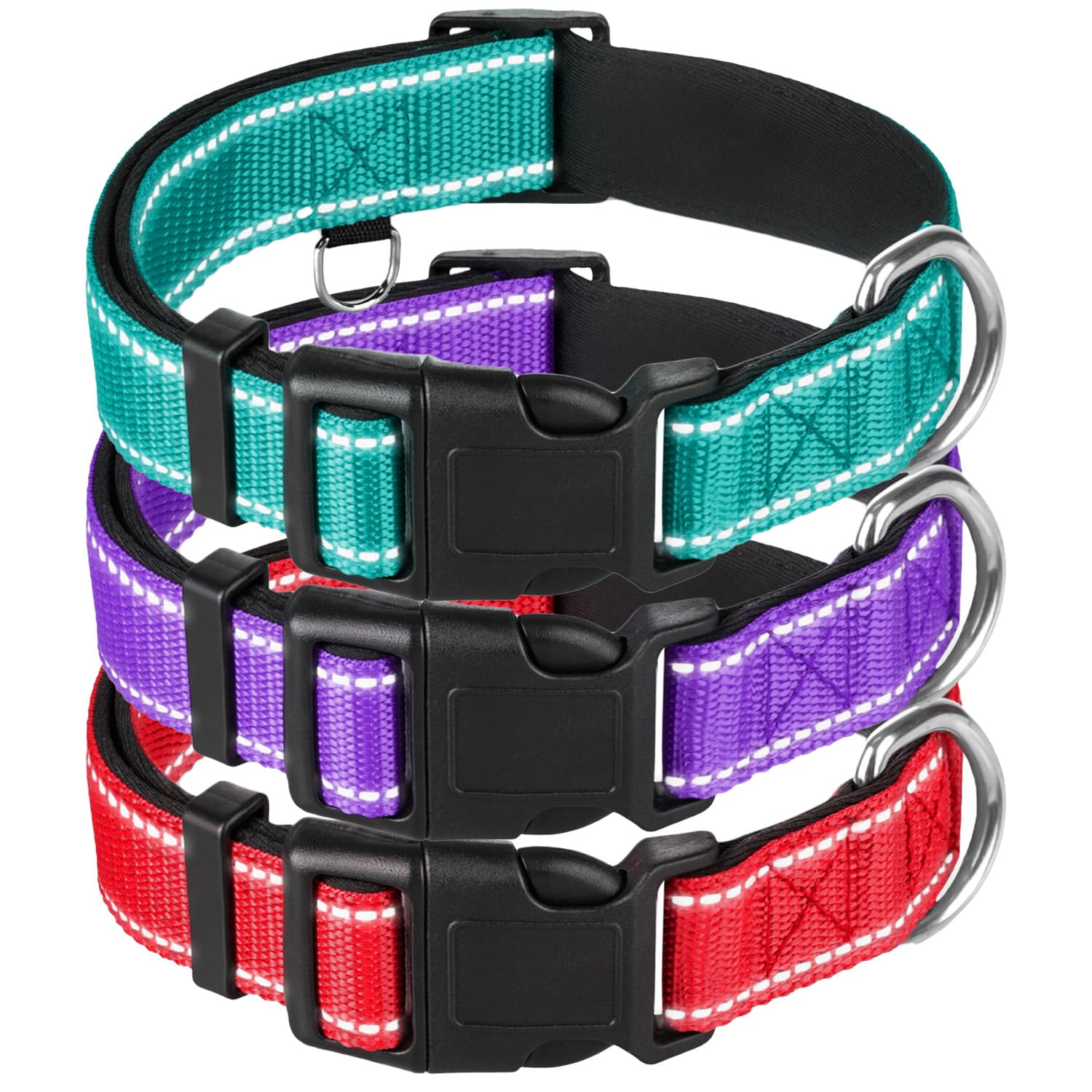 Reflective Dog Collar  - PACK M - Teal&Purple&Red - image 1