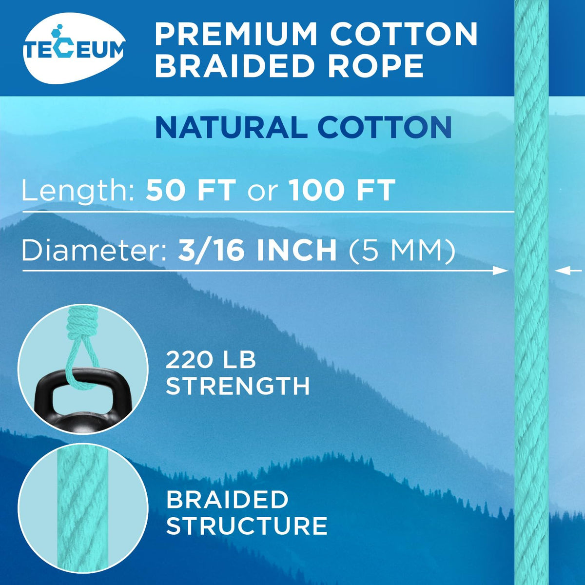 Rope Cotton 3/16" 100 ft Turqouise - image 2
