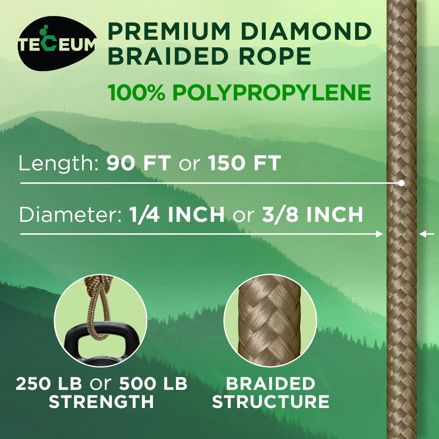 Rope Polypropylene 3/8" 90 ft Coyote Brown - image 2