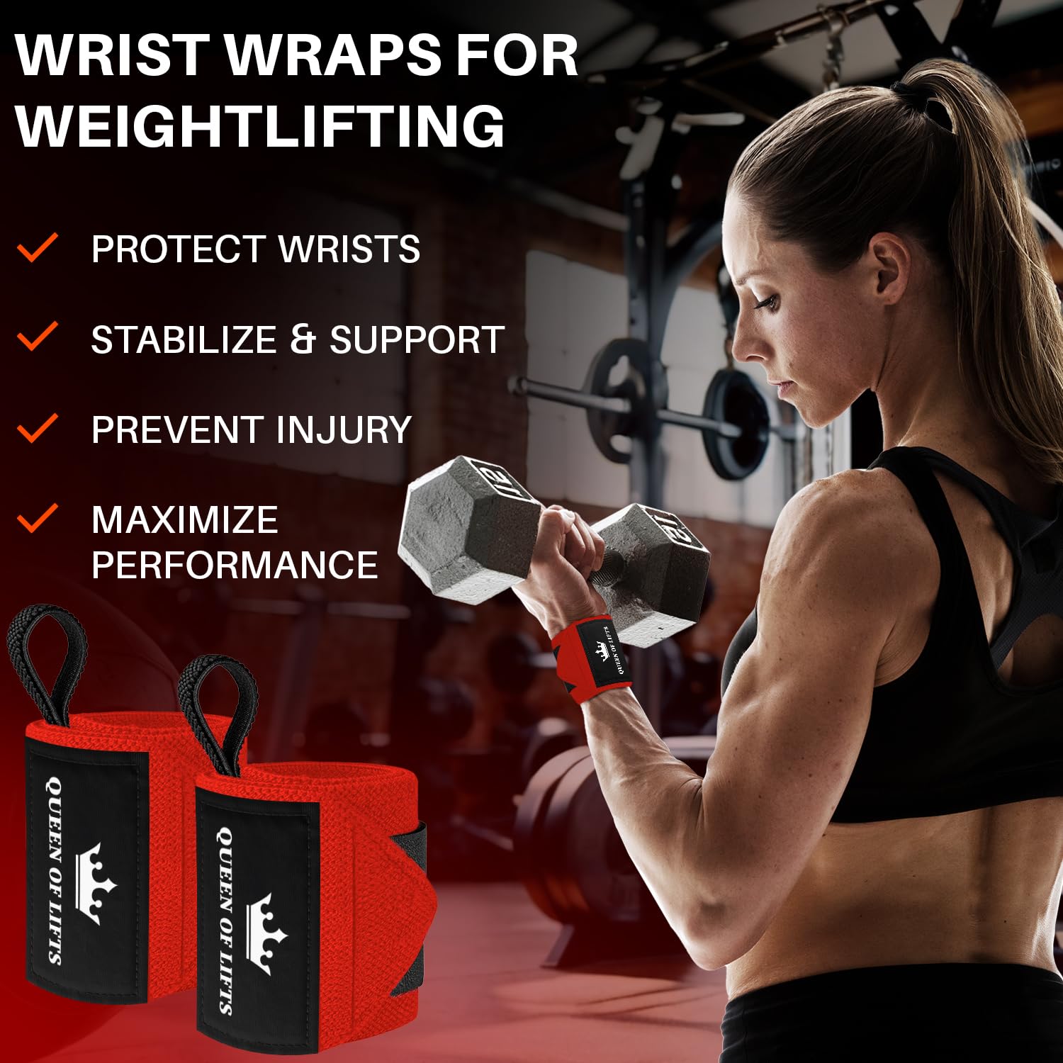 Wrist Wraps – Queen of Lifts – Red – 18 - image 2