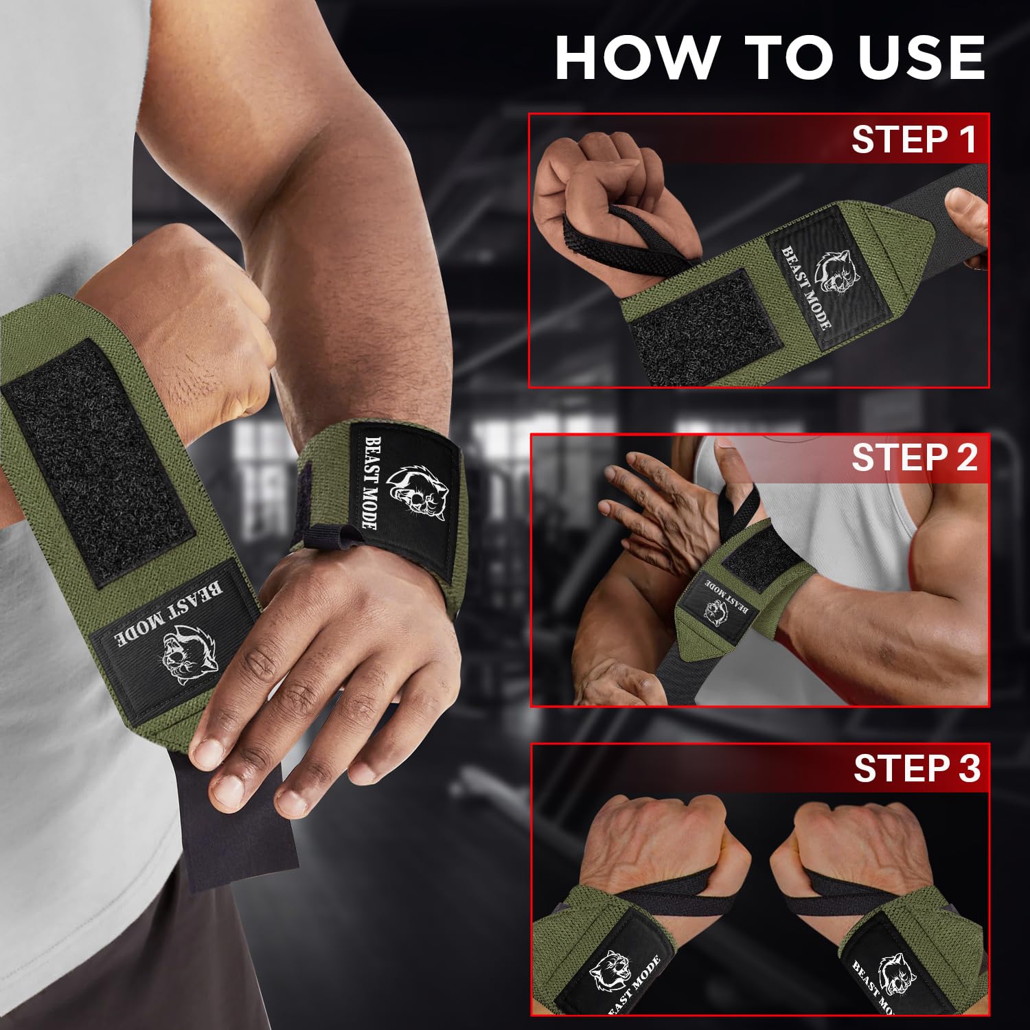 Wrist Wraps – Beast Mode – Military Green – 12 - image 7