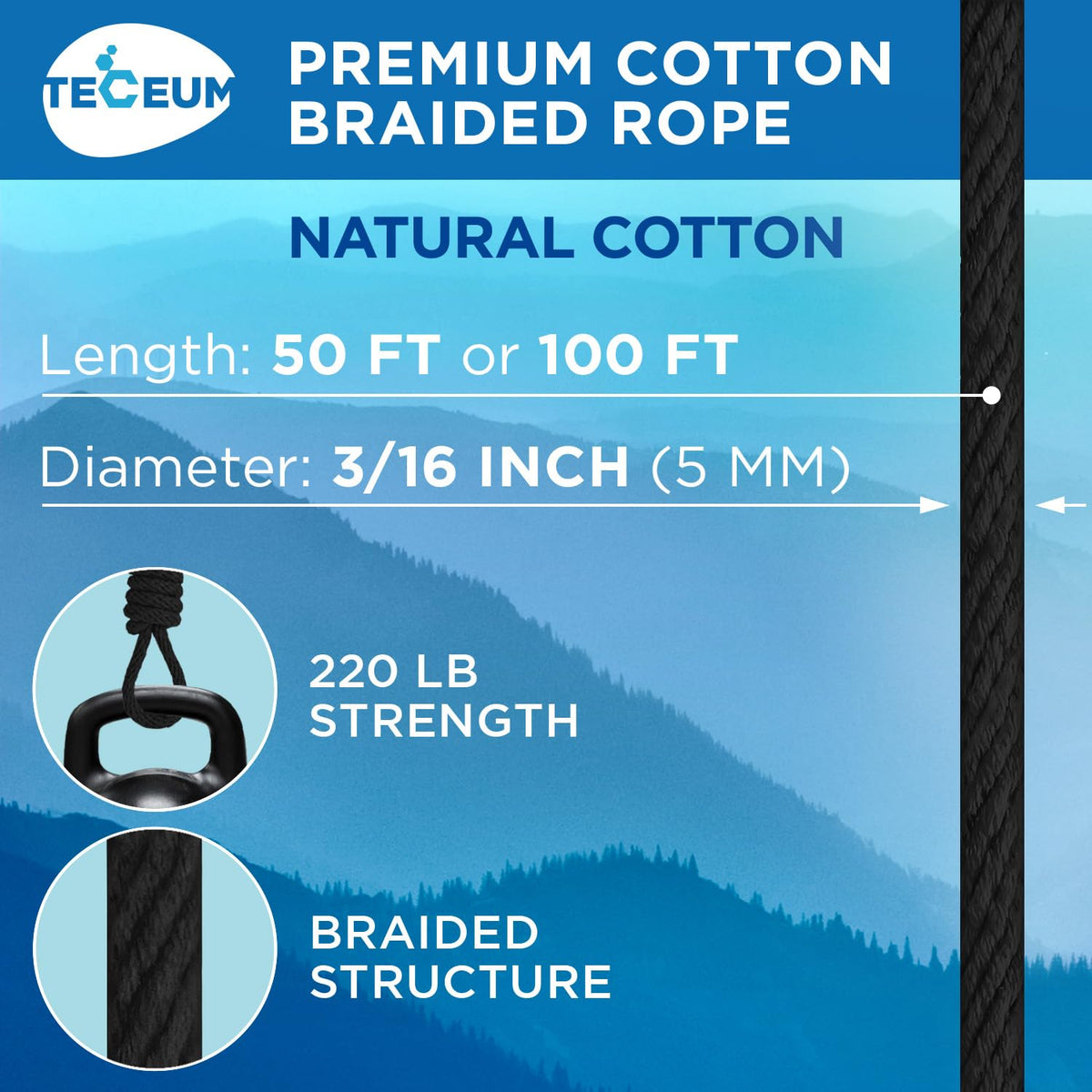 Rope Cotton 3/16" 300 feet Black - image 2