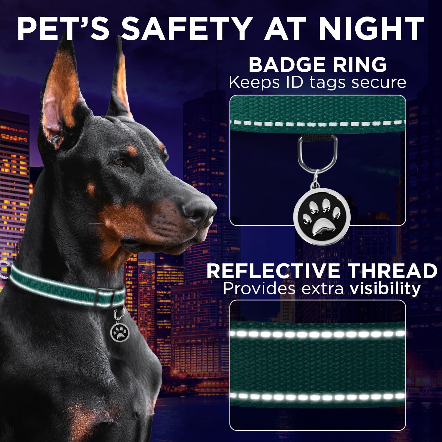 Reflective Dog Collar - 1" - L - Dark Emerald Green - image 4