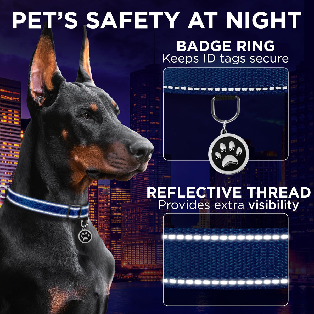 Reflective Dog Collar - 3/8" - XXS - Navy blue - image 4