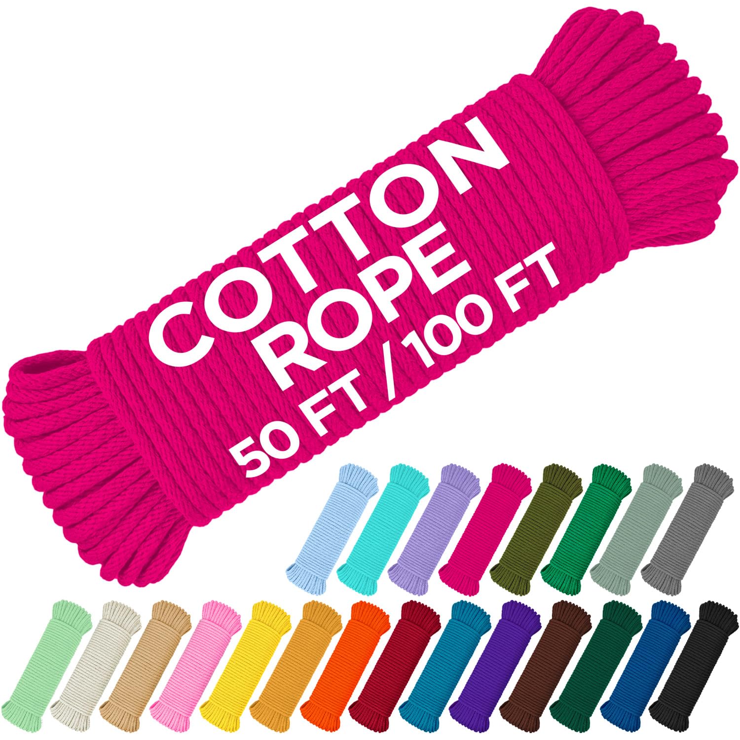 Rope Cotton 3/16" 100 ft Bright Pink - image 1