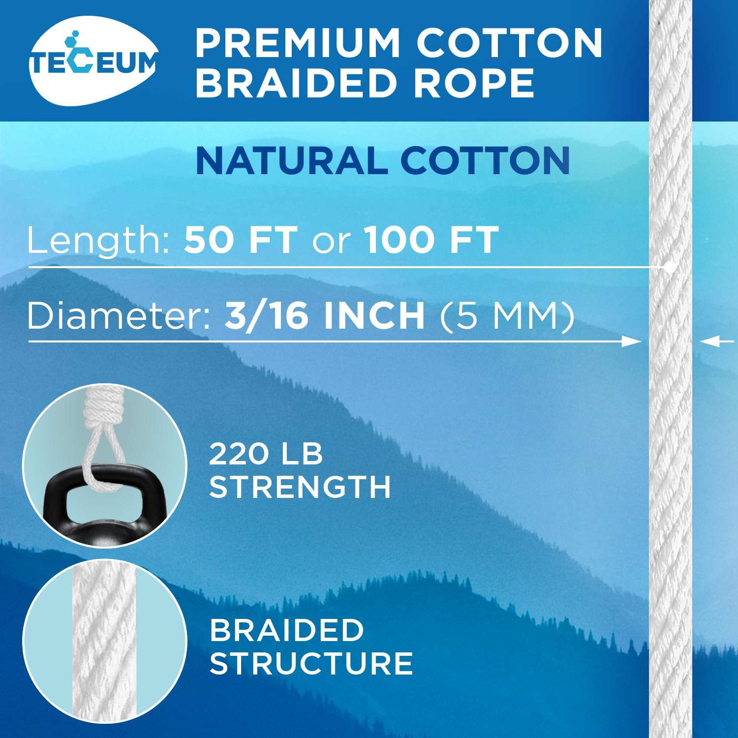 Rope Cotton 3/16" 50 ft White - image 2