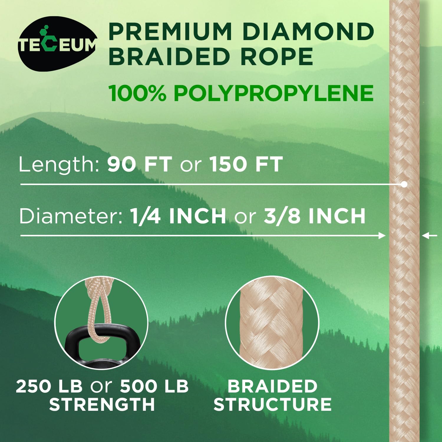 Rope Polypropylene 3/8" 90 ft Beige - image 2