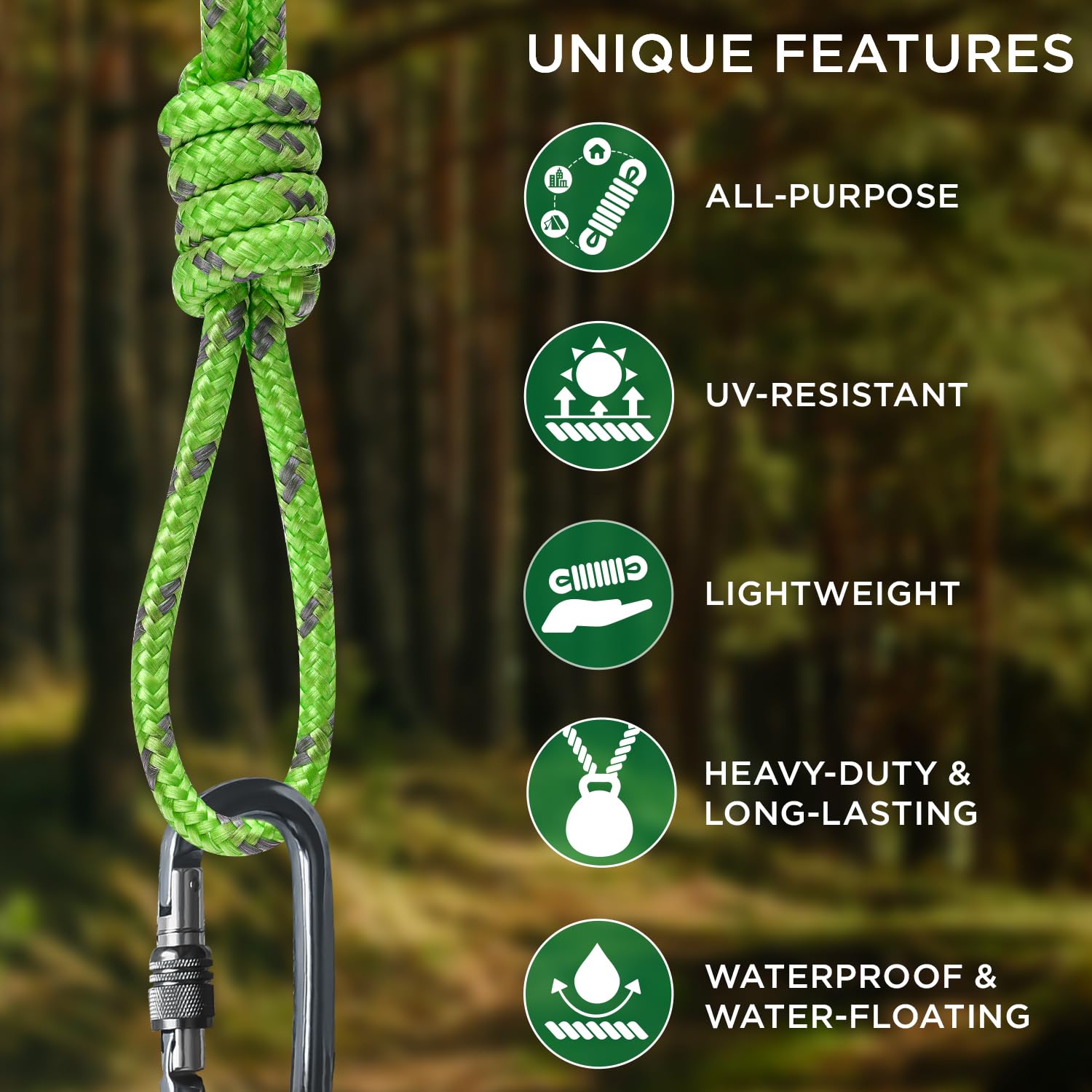 Rope Polypropylene 1/4" 90 ft Green Gray - image 4