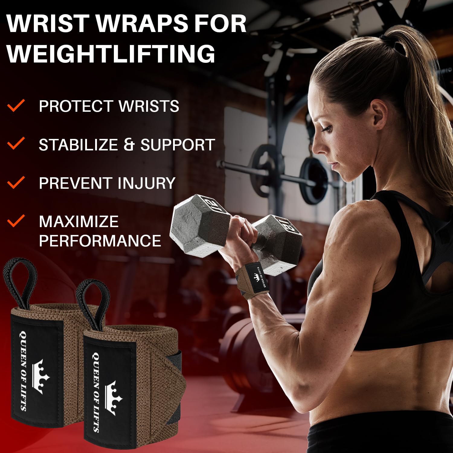 Wrist Wraps – Queen of Lifts – Brown – 18 - image 2