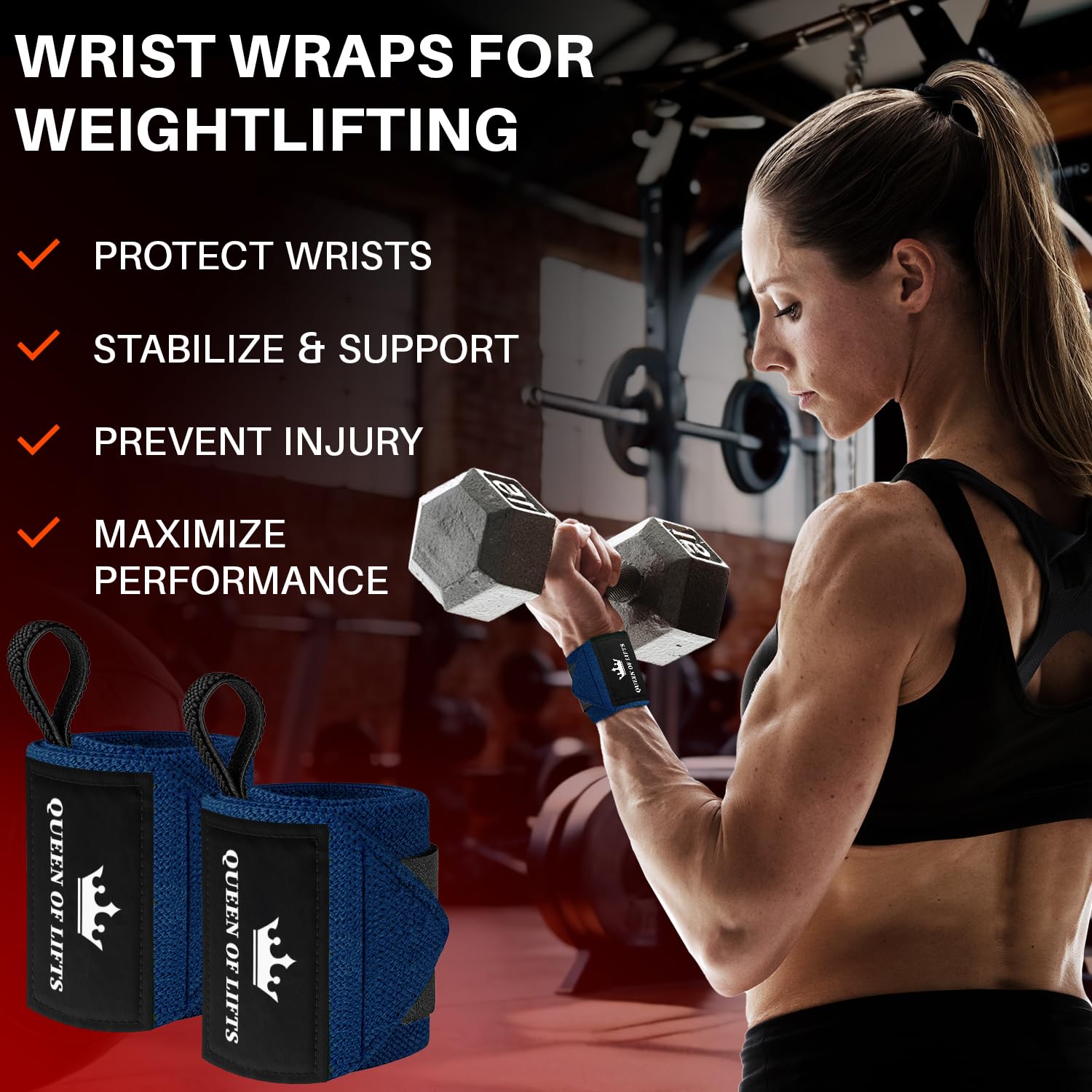 Wrist Wraps – Queen of Lifts – Navy Blue – 12 - image 2