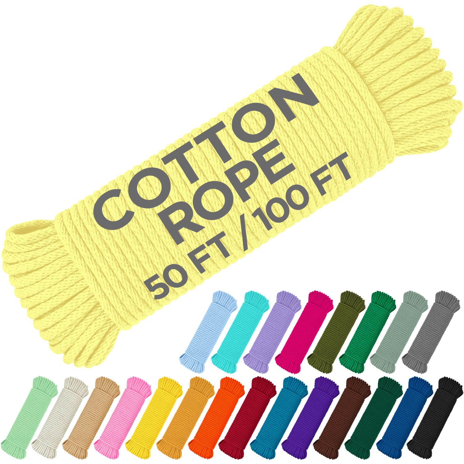 Rope Cotton 3/16" 100 ft Pastel Yellow - image 1