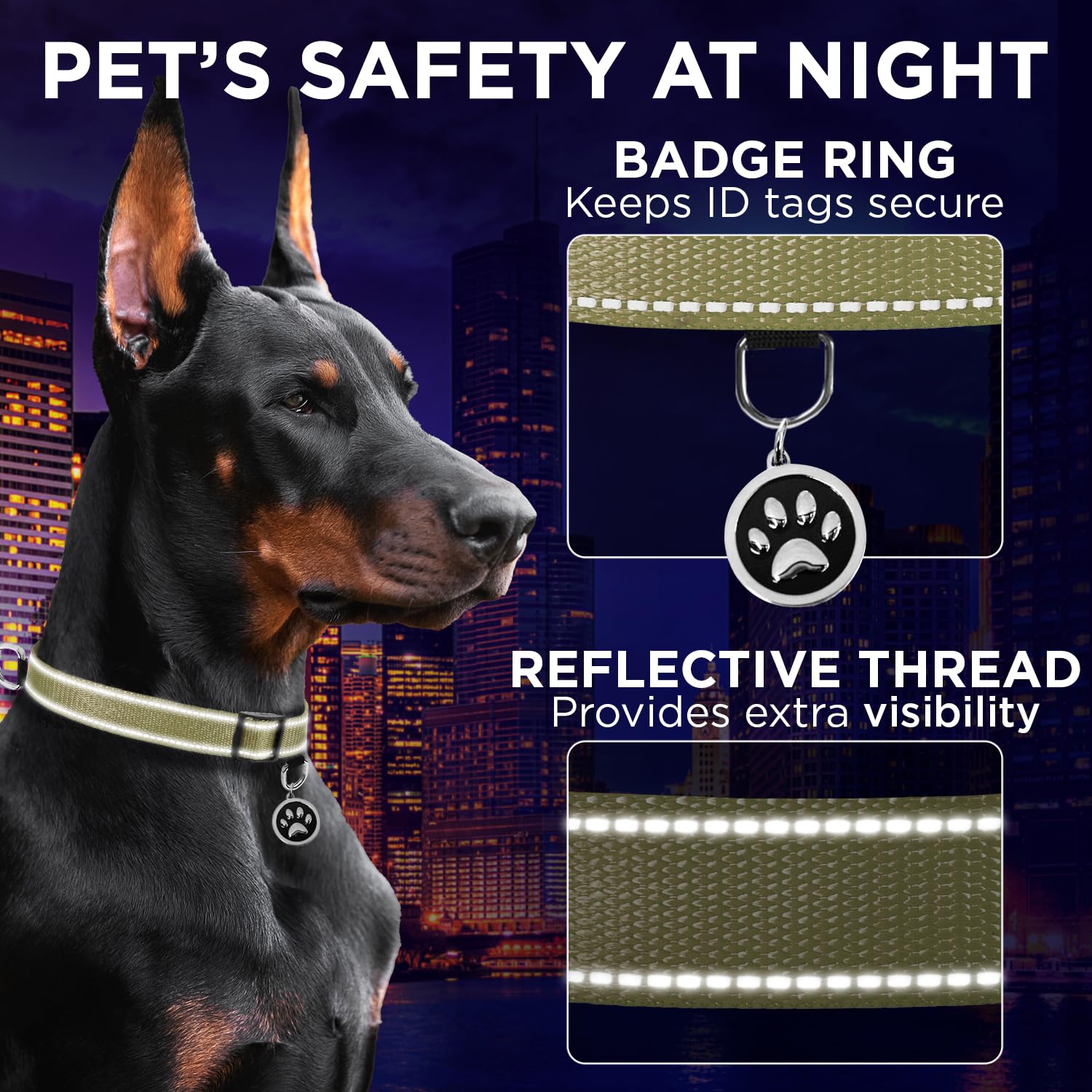 Reflective Dog Collar - 1" - M - Olive - image 4