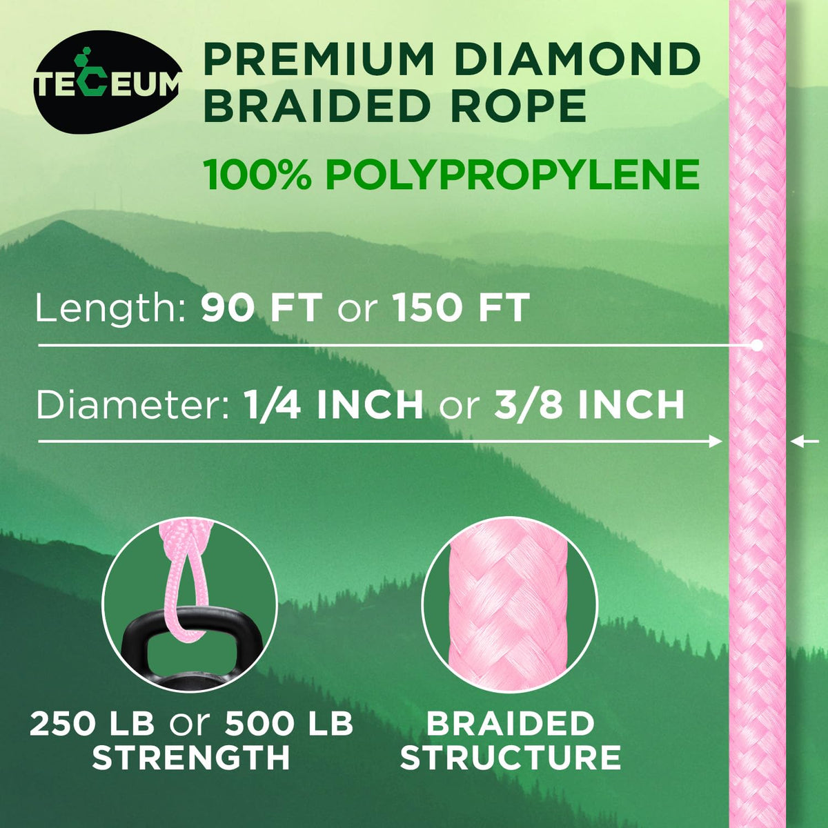 Rope Polypropylene 1/4" 90 ft Pink - image 2