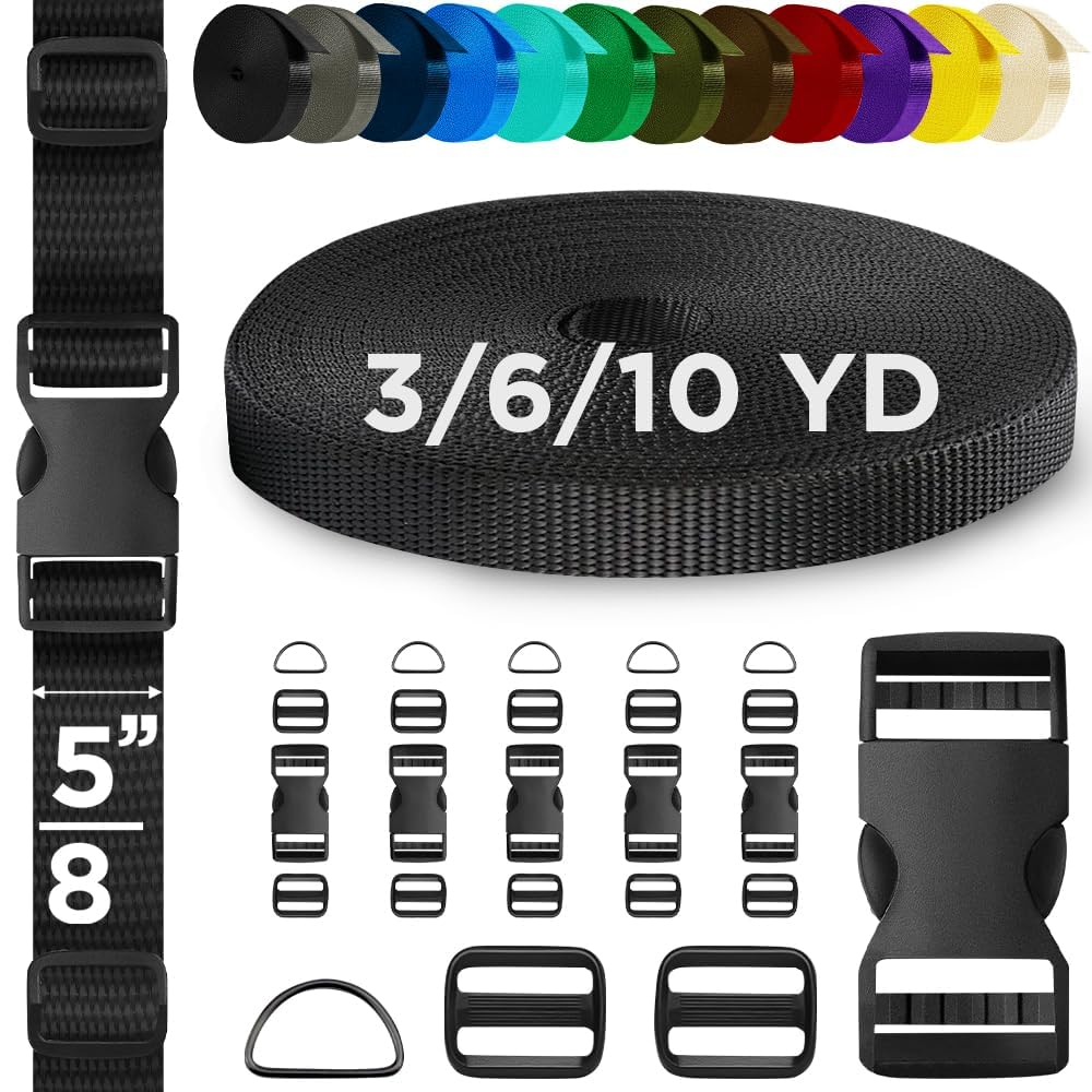 5/8" Buckles & Strap Kit – Black – 6 Yards - image 1