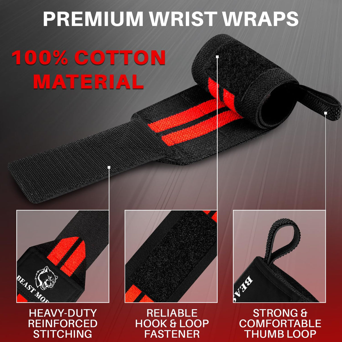 Wrist Wraps – Queen of Lifts – Black and Red – 12 - image 3