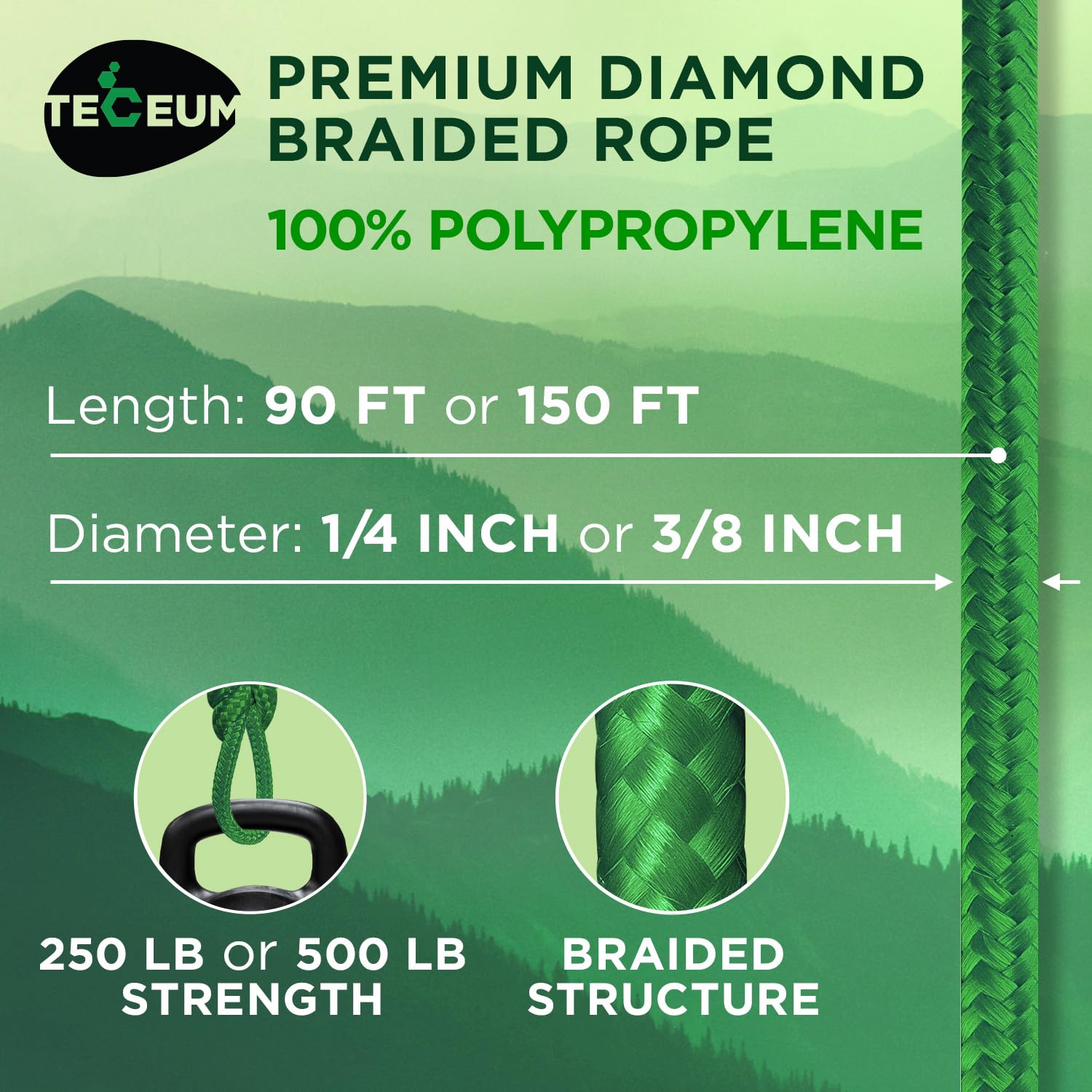 Rope Polypropylene 1/4" 150 ft Green - image 2