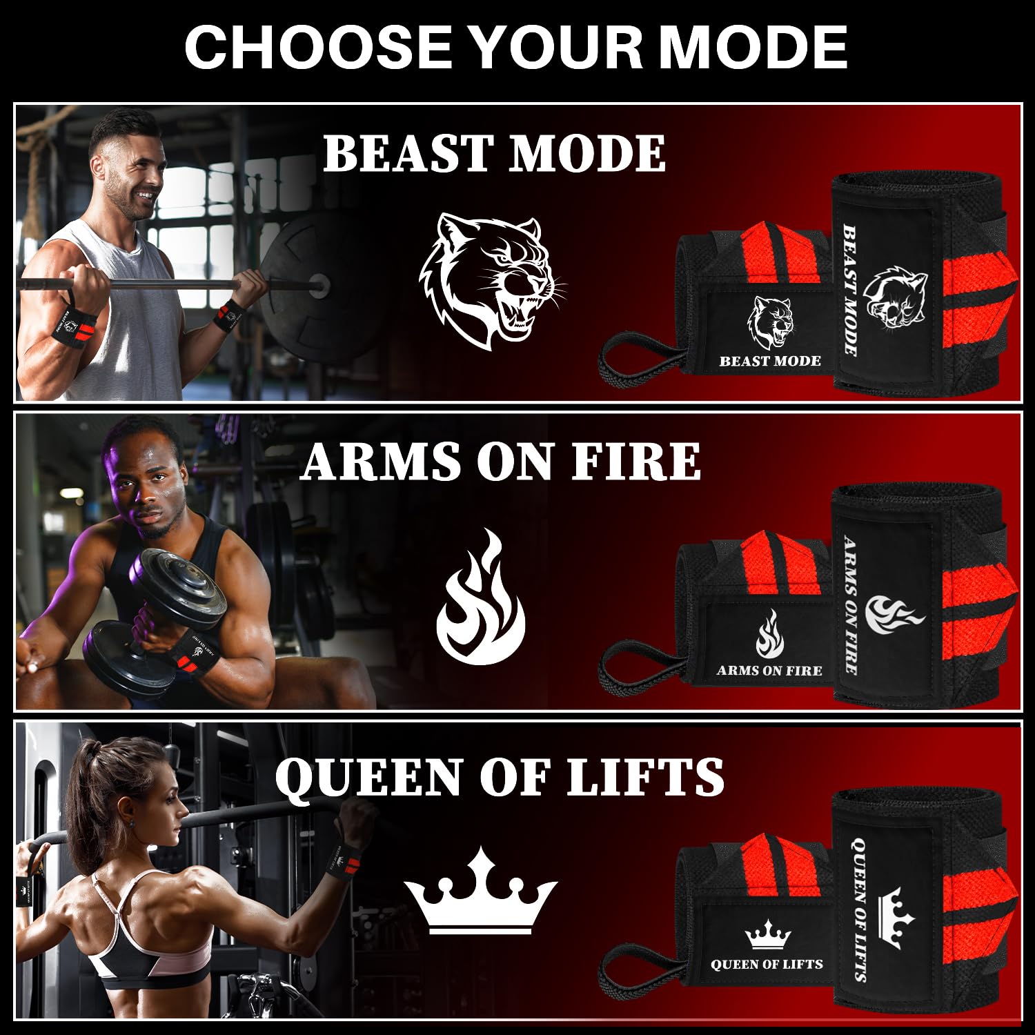Wrist Wraps – Beast Mode – Black and Red – 18 - image 4