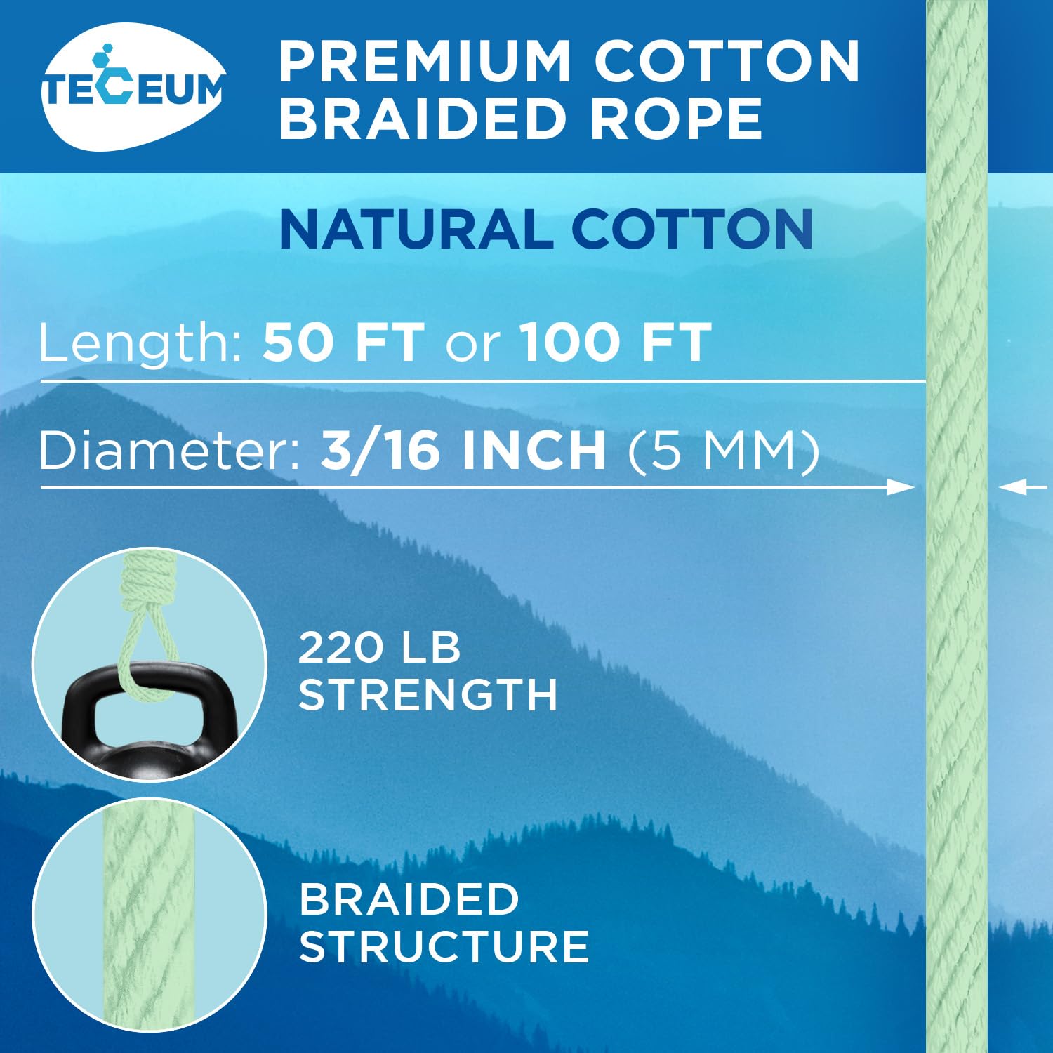 Rope Cotton 3/16" 100 ft Mint - image 2